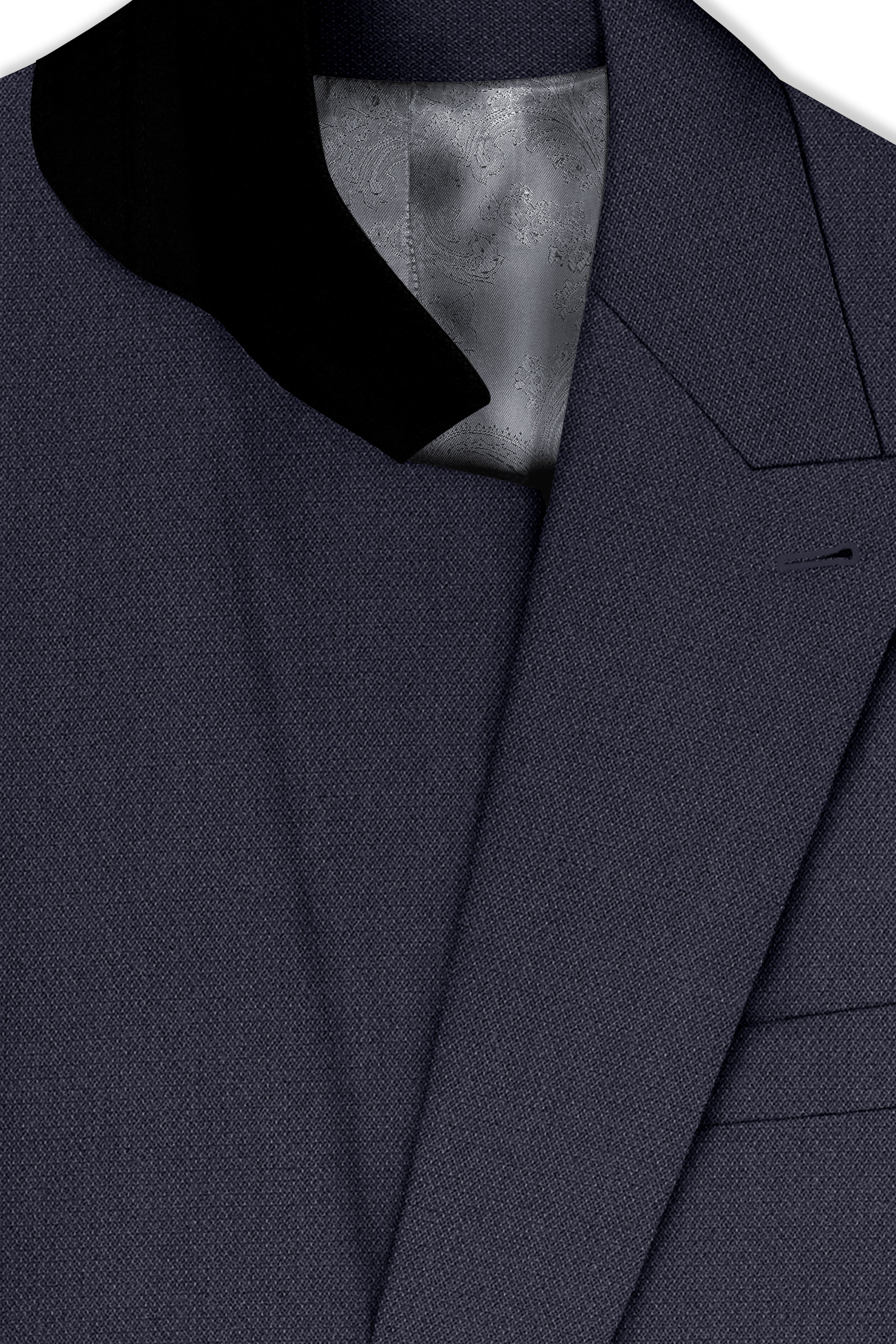 Obsidian-Paynes Gray Diamond Textured Wool Rich Slight Stretch Double Breasted Suit