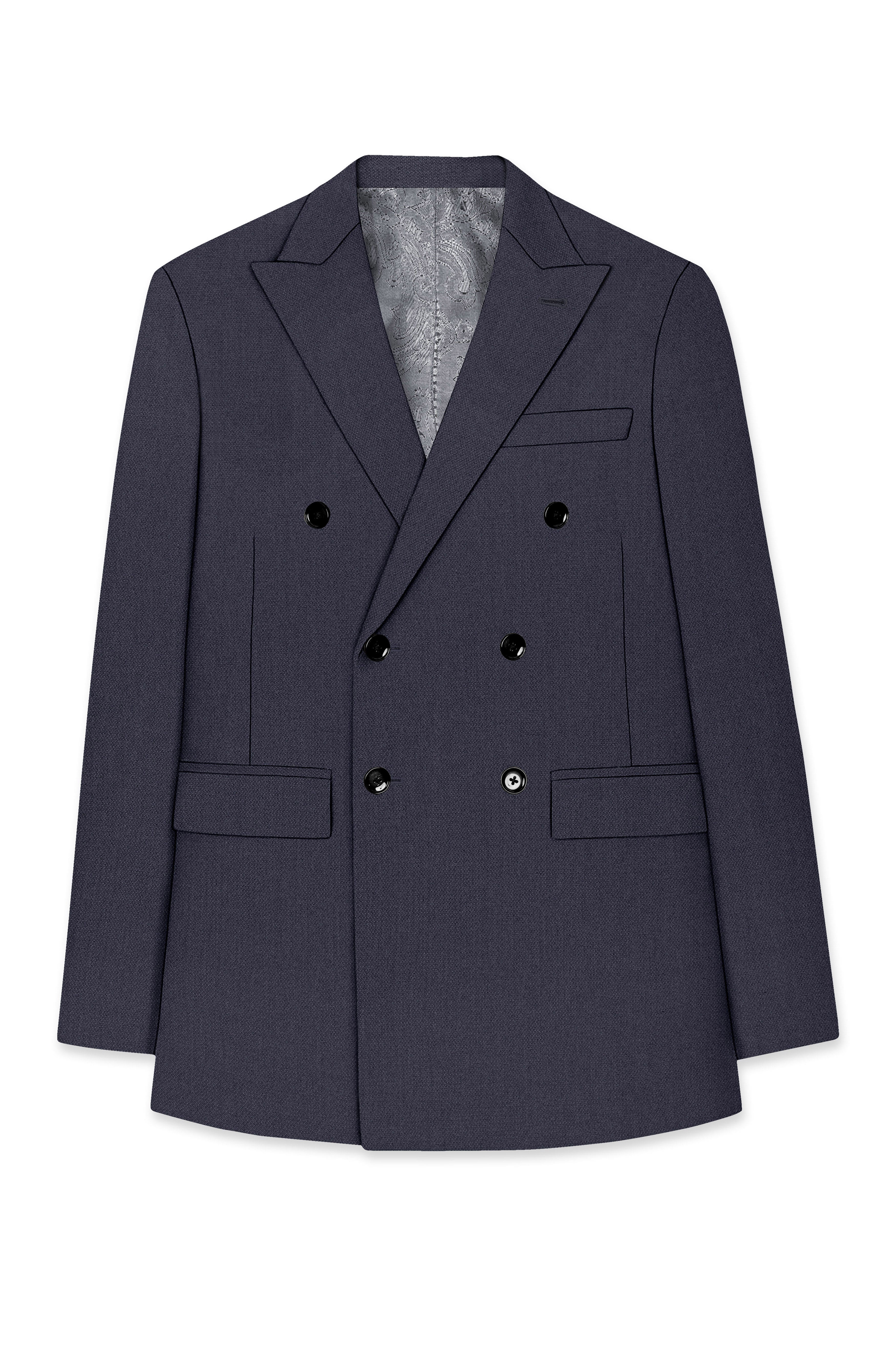 Obsidian-Paynes Gray Diamond Textured Wool Rich Slight Stretch Double Breasted Suit