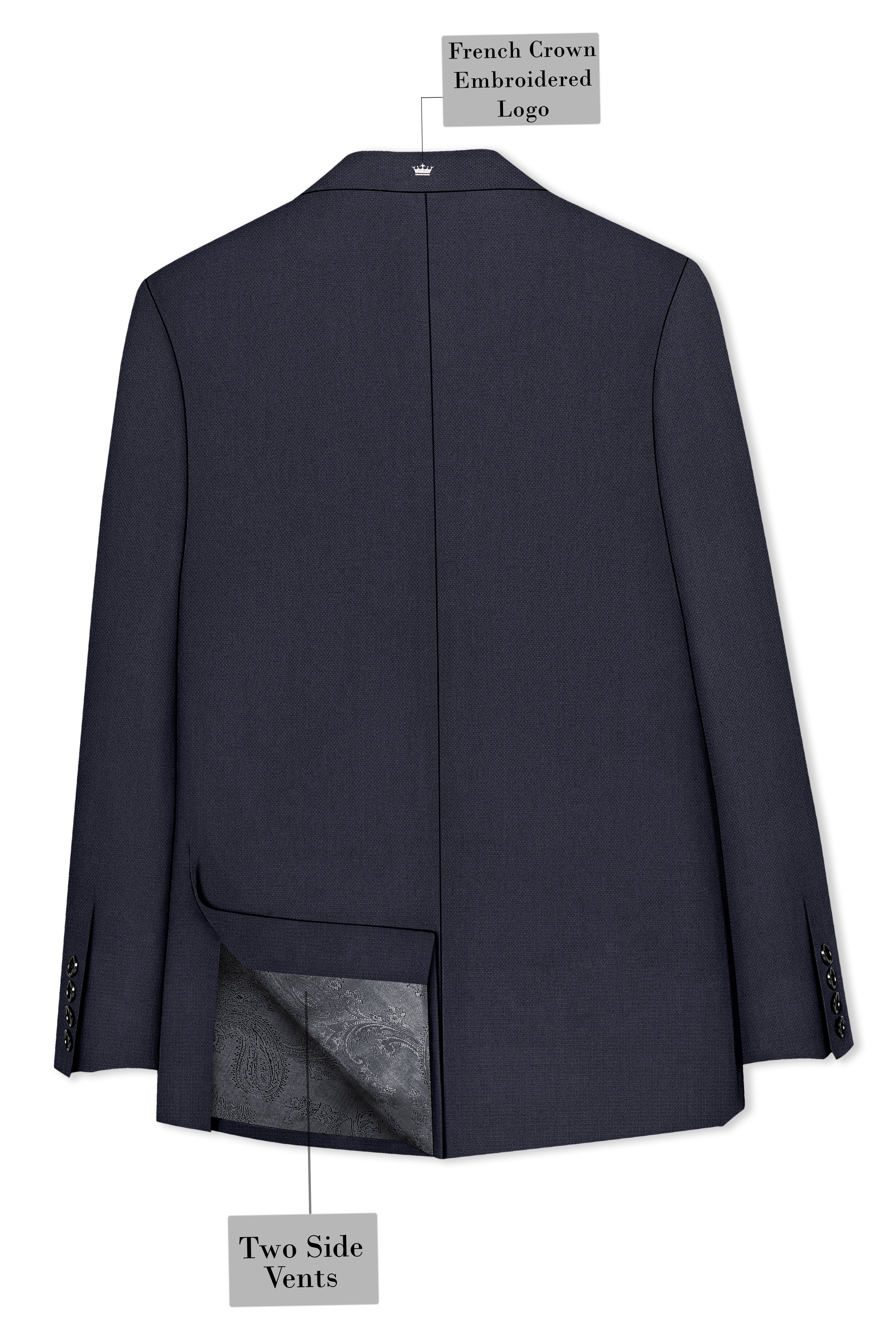 Obsidian-Paynes Gray Diamond Textured Wool Rich Slight Stretch Double Breasted Suit
