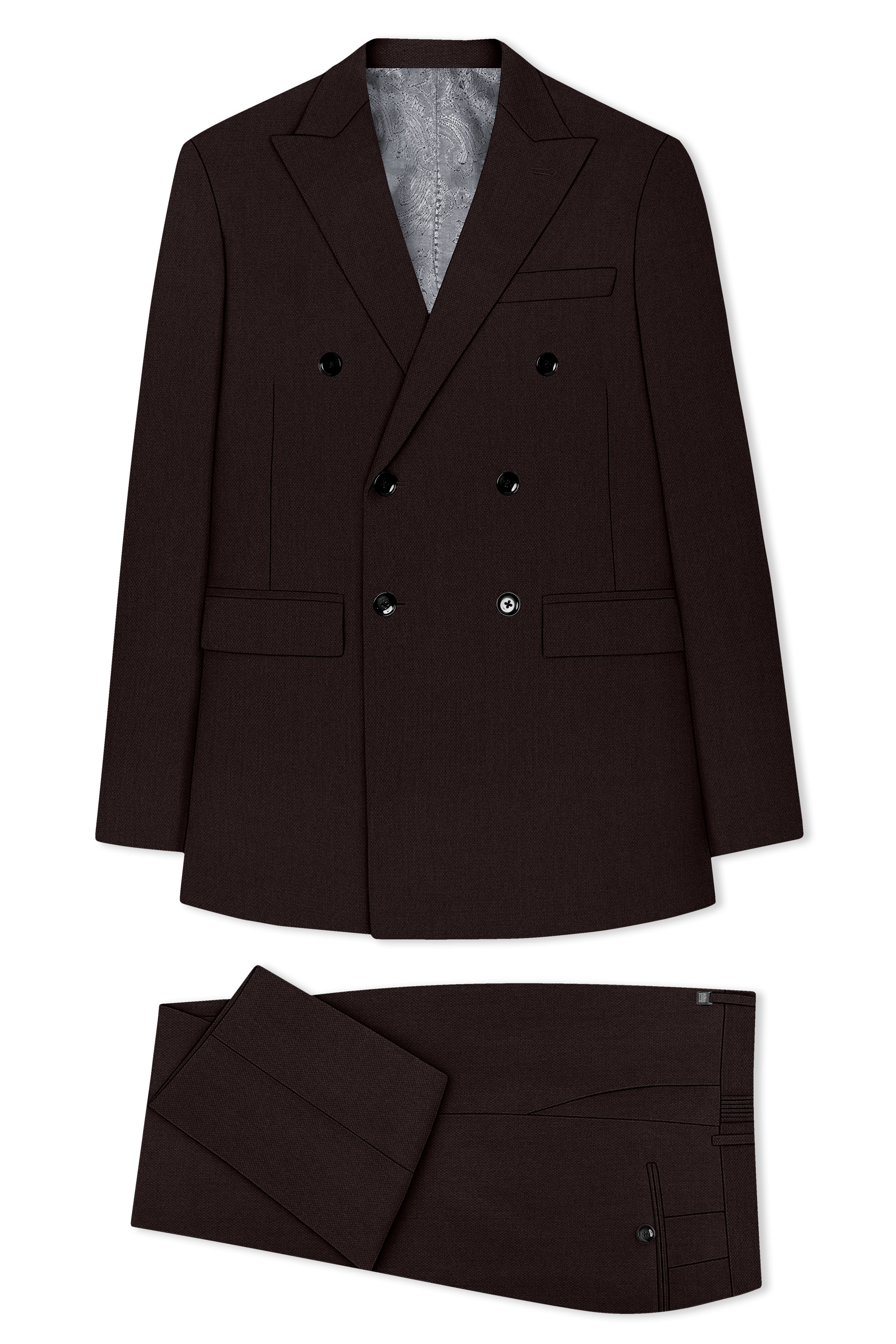 Hampton-Gondola Brown Diamond Textured Wool Rich Slight Double Single Breasted Suit