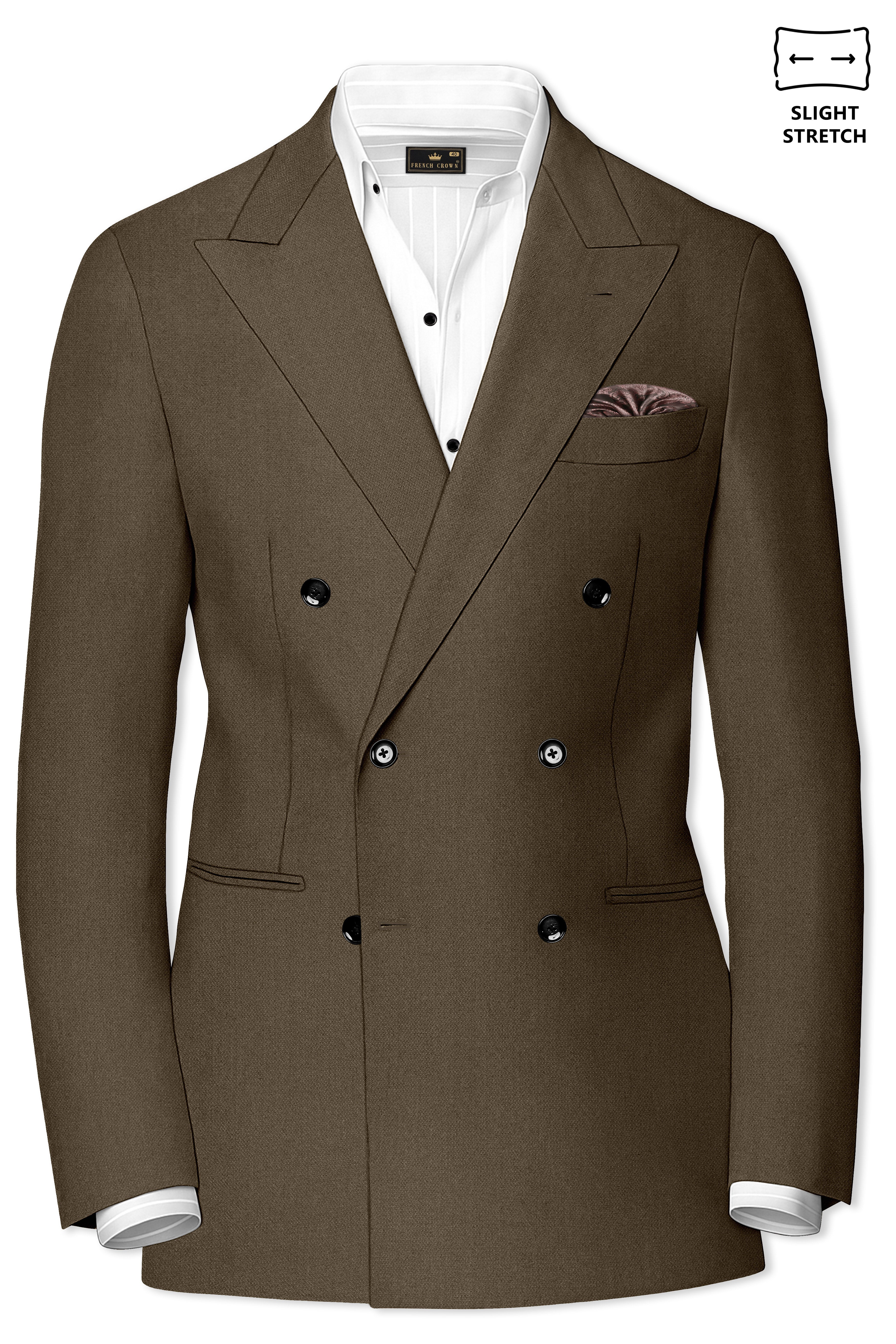 Vireo-Taupe Brown Diamond Textured Wool Rich Slight Stretch Double Breasted Suit