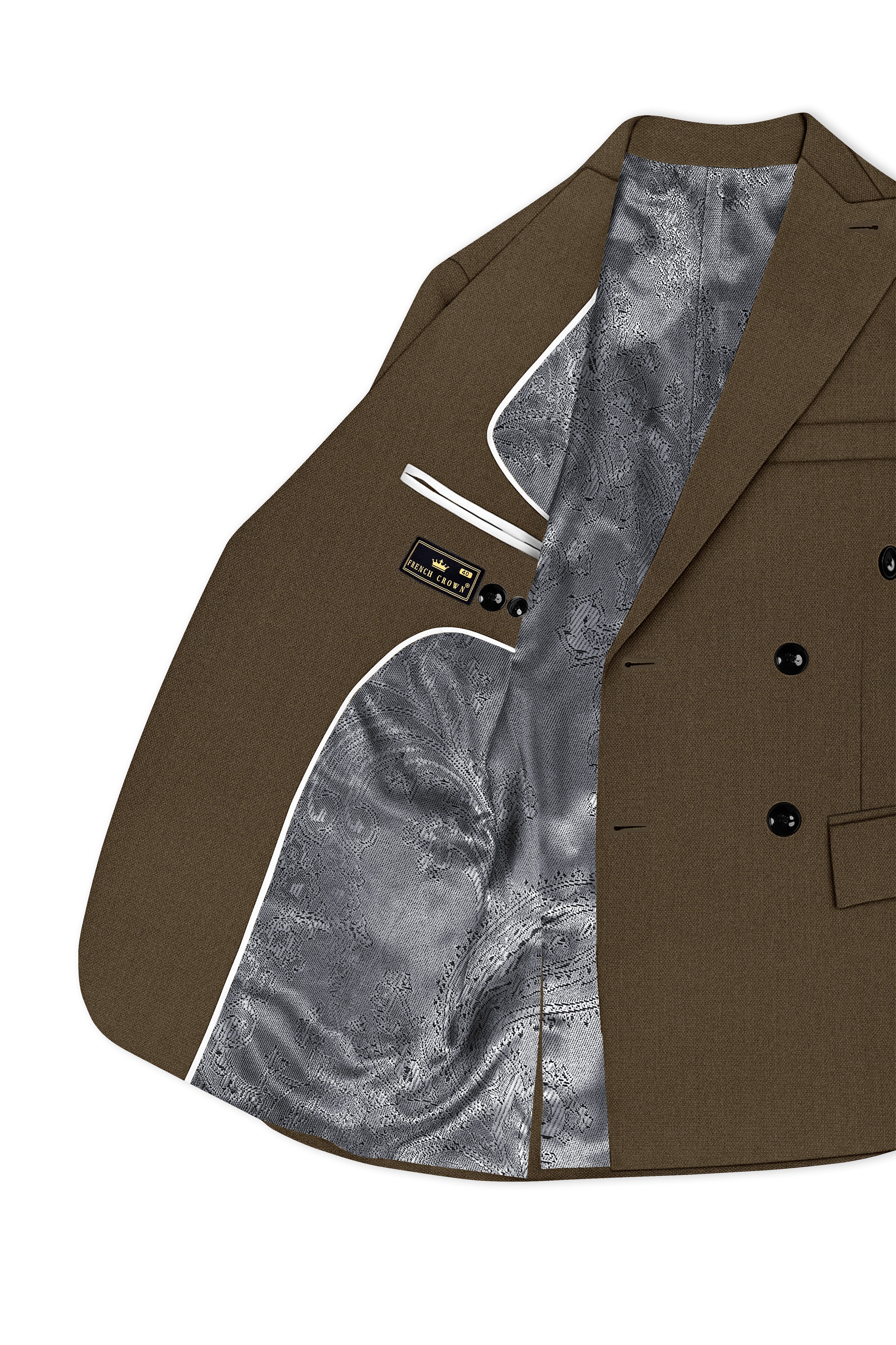 Vireo-Taupe Brown Diamond Textured Wool Rich Slight Stretch Double Breasted Suit