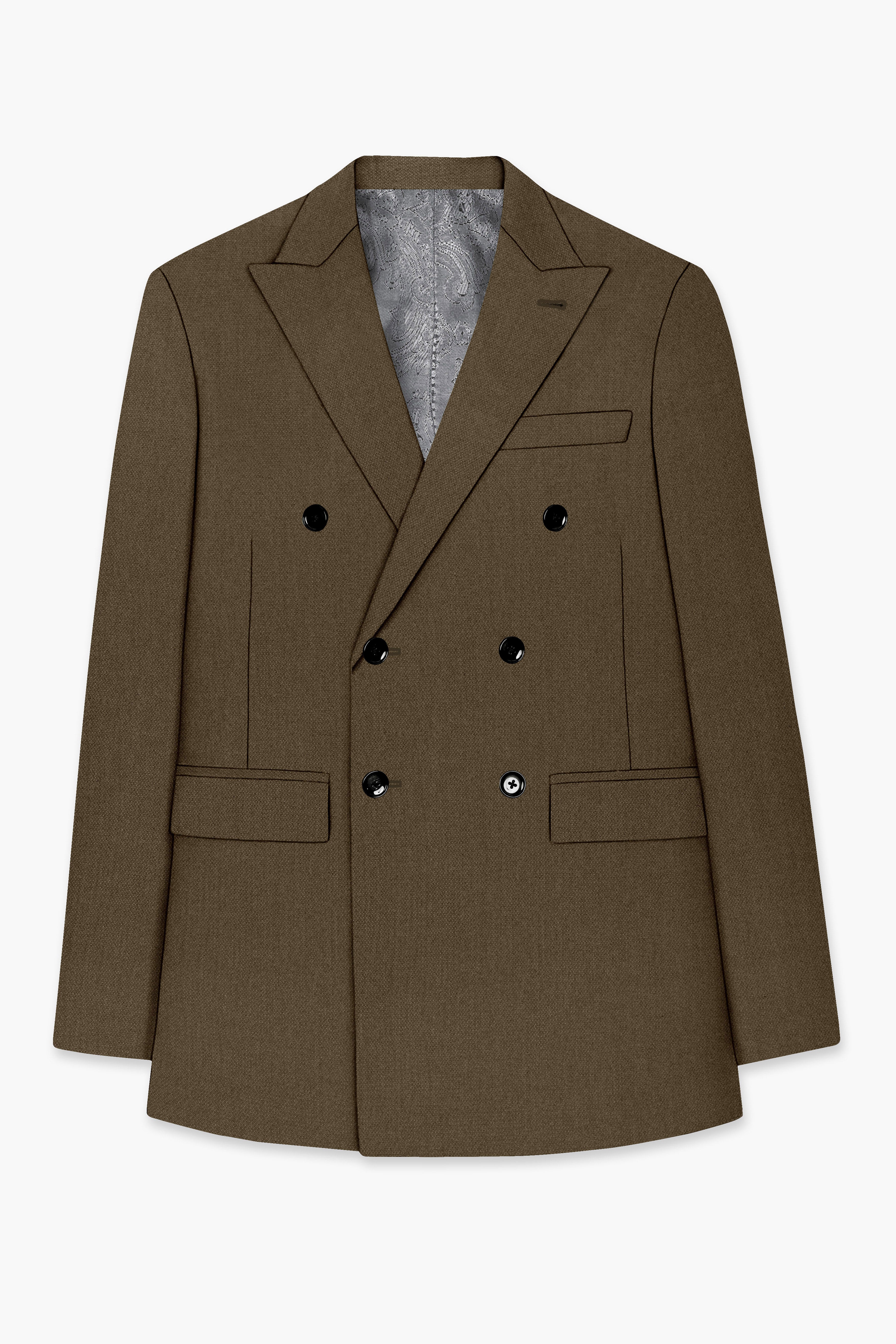 Vireo-Taupe Brown Diamond Textured Wool Rich Slight Stretch Double Breasted Suit