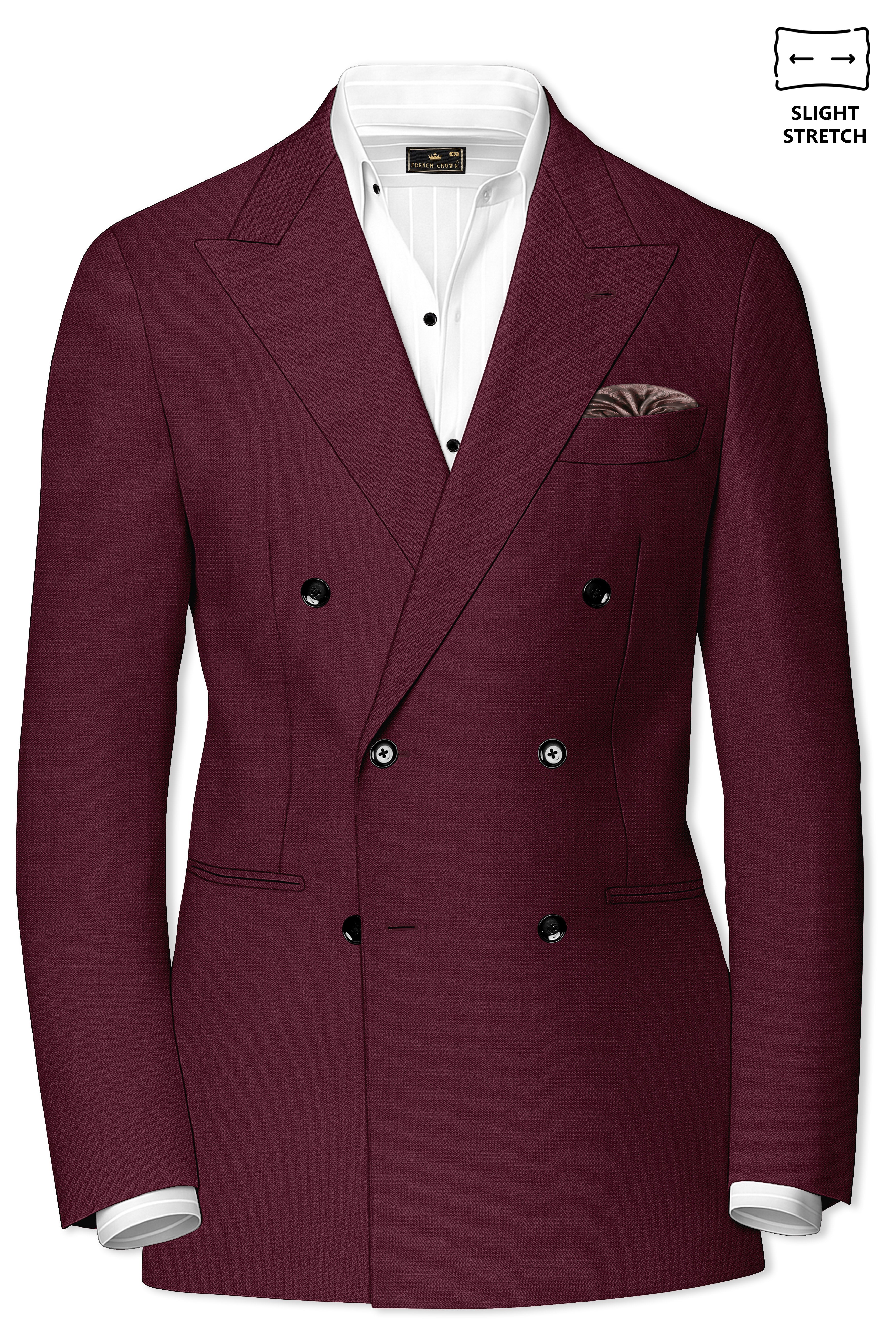 Imperial-Crater Maroon Diamond Textured Wool Rich Slight Stretch Double Breasted Suit