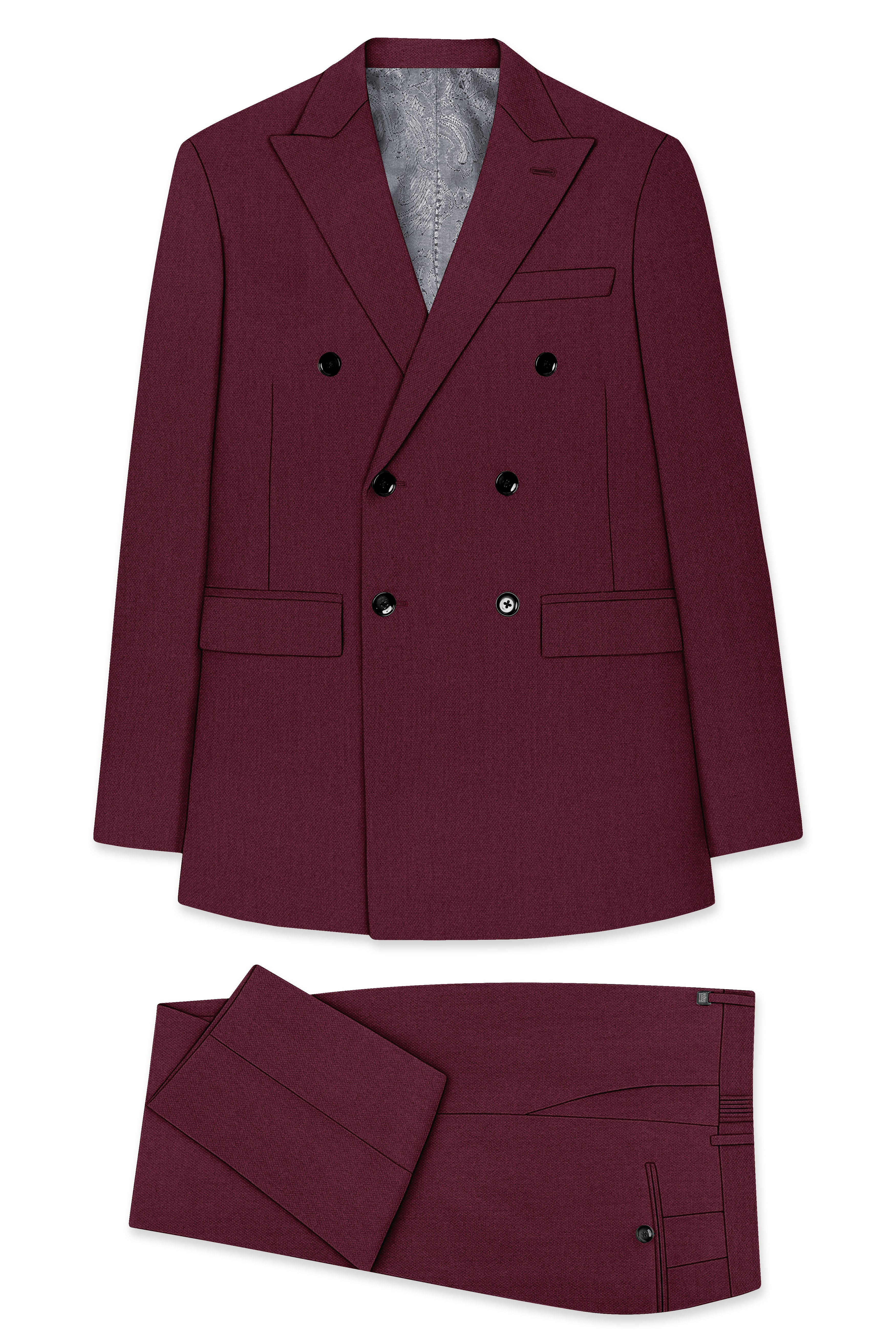 Imperial-Crater Maroon Diamond Textured Wool Rich Slight Stretch Double Breasted Suit