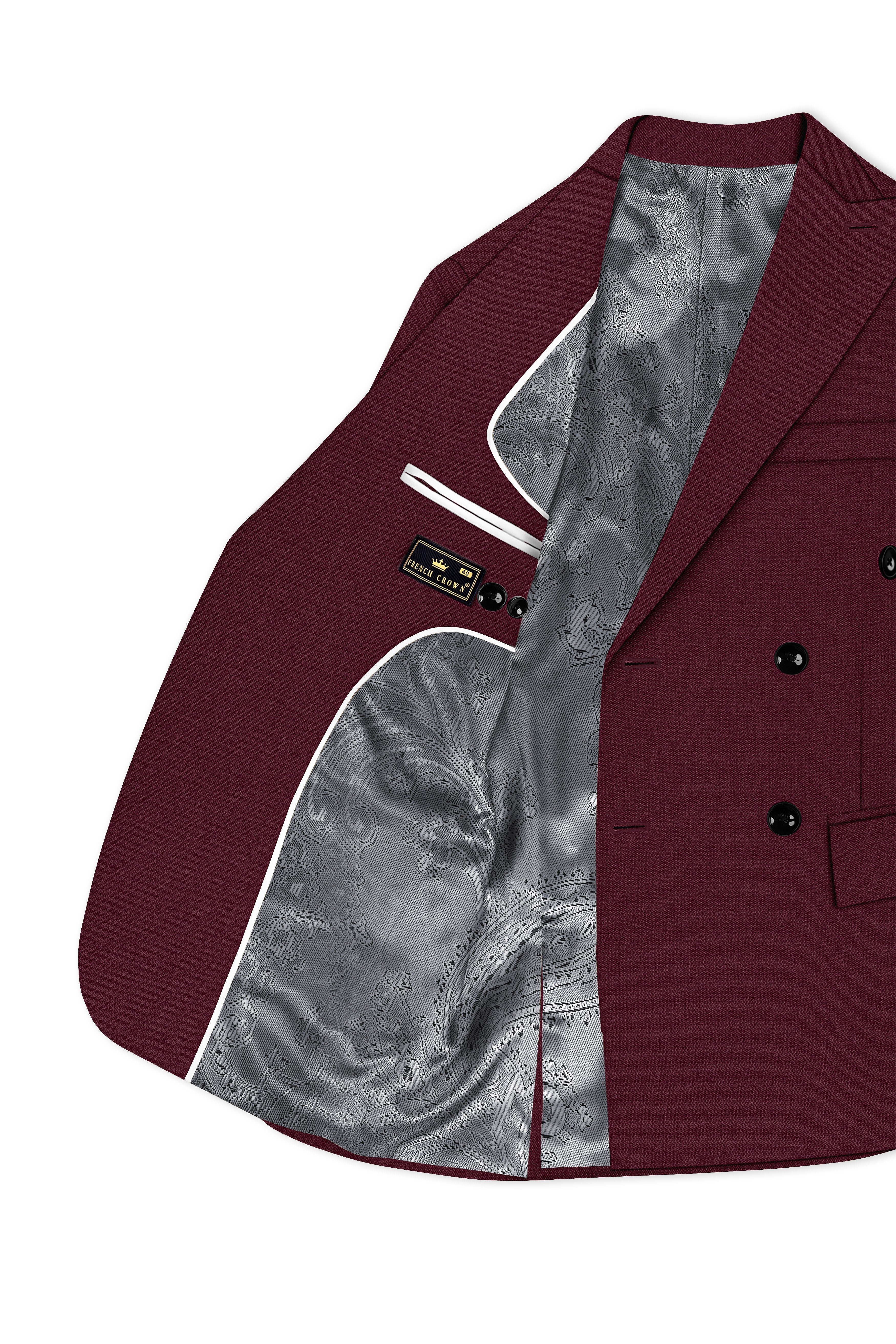 Imperial-Crater Maroon Diamond Textured Wool Rich Slight Stretch Double Breasted Suit