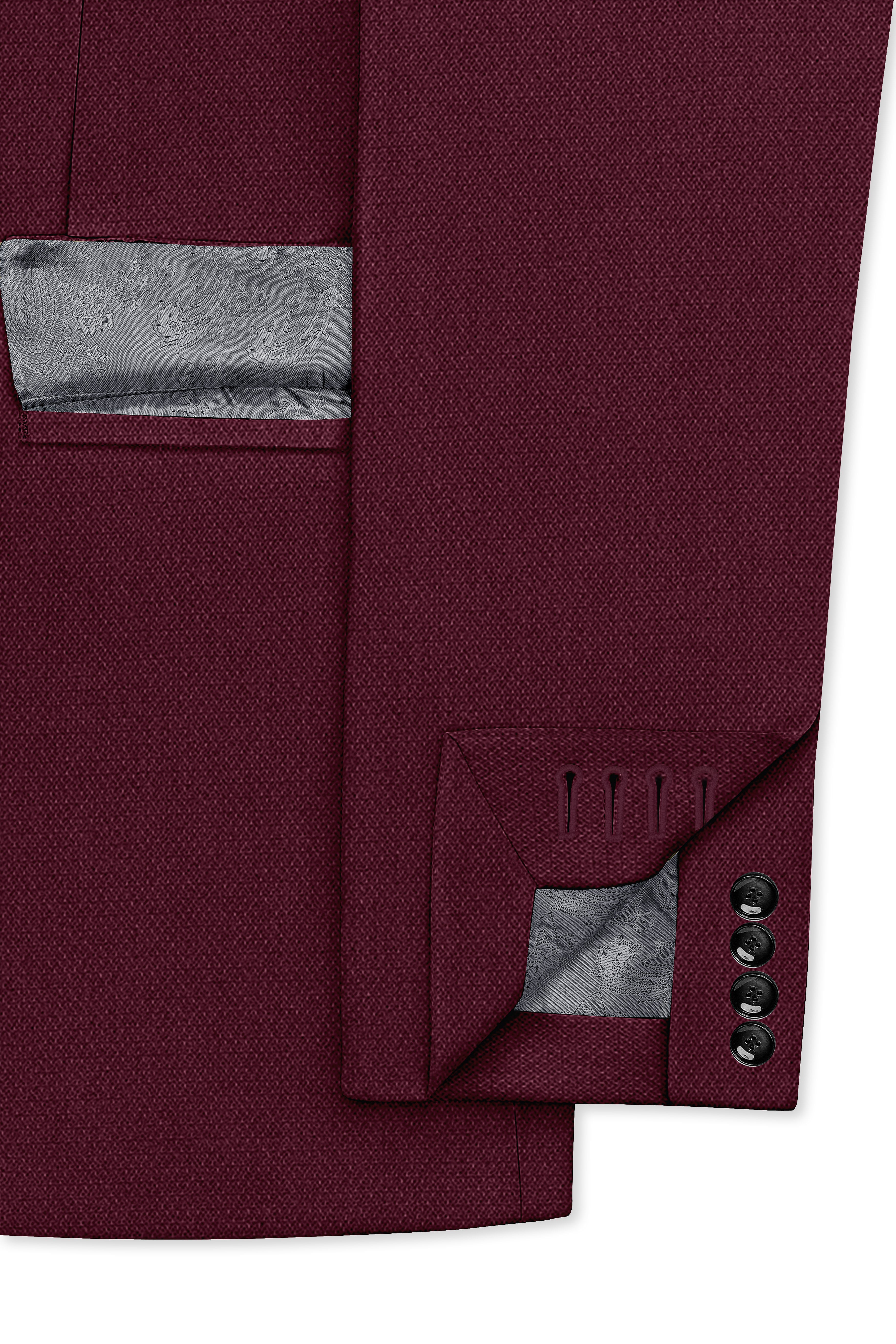 Imperial-Crater Maroon Diamond Textured Wool Rich Slight Stretch Double Breasted Suit