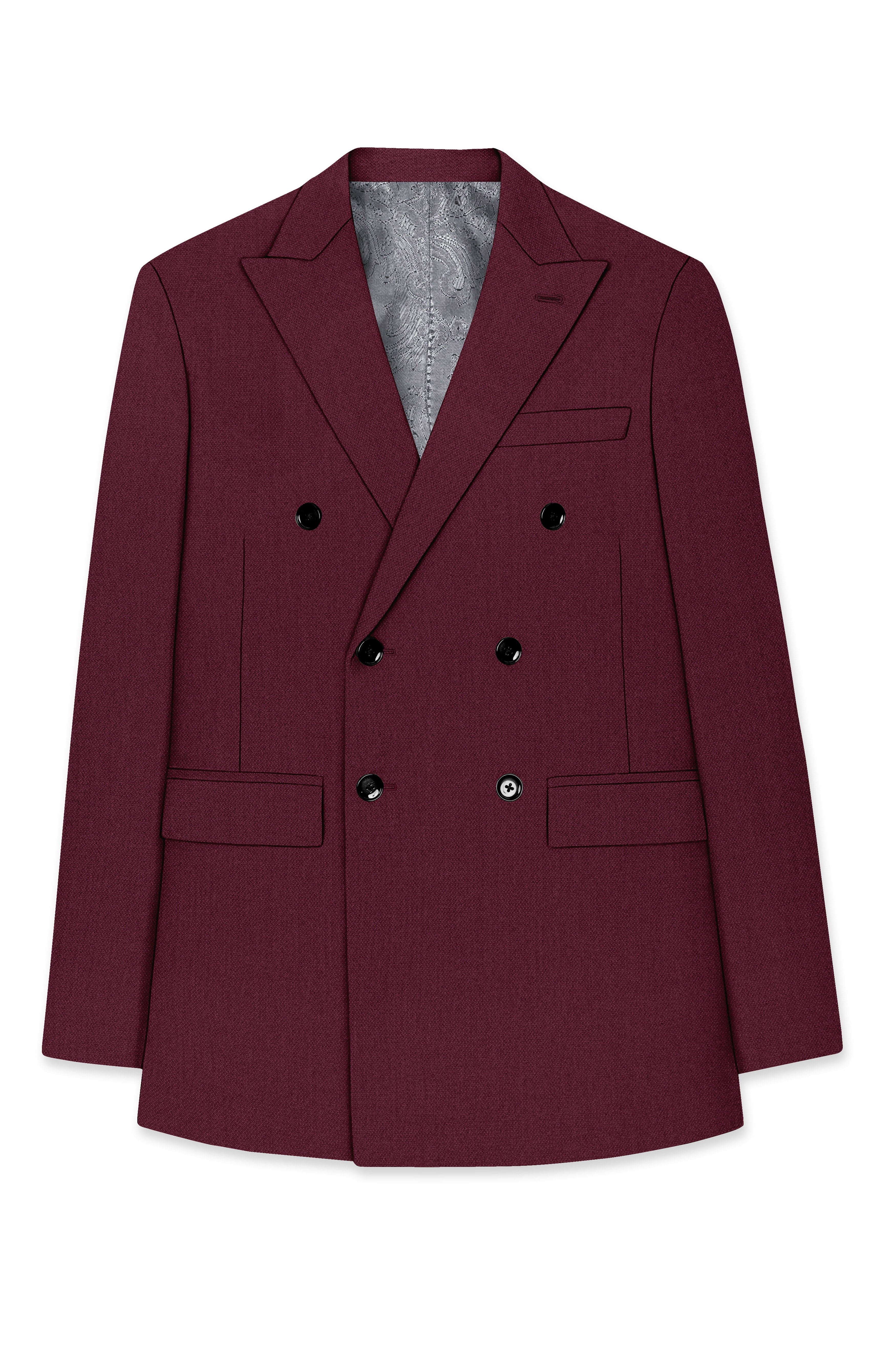Imperial-Crater Maroon Diamond Textured Wool Rich Slight Stretch Double Breasted Suit