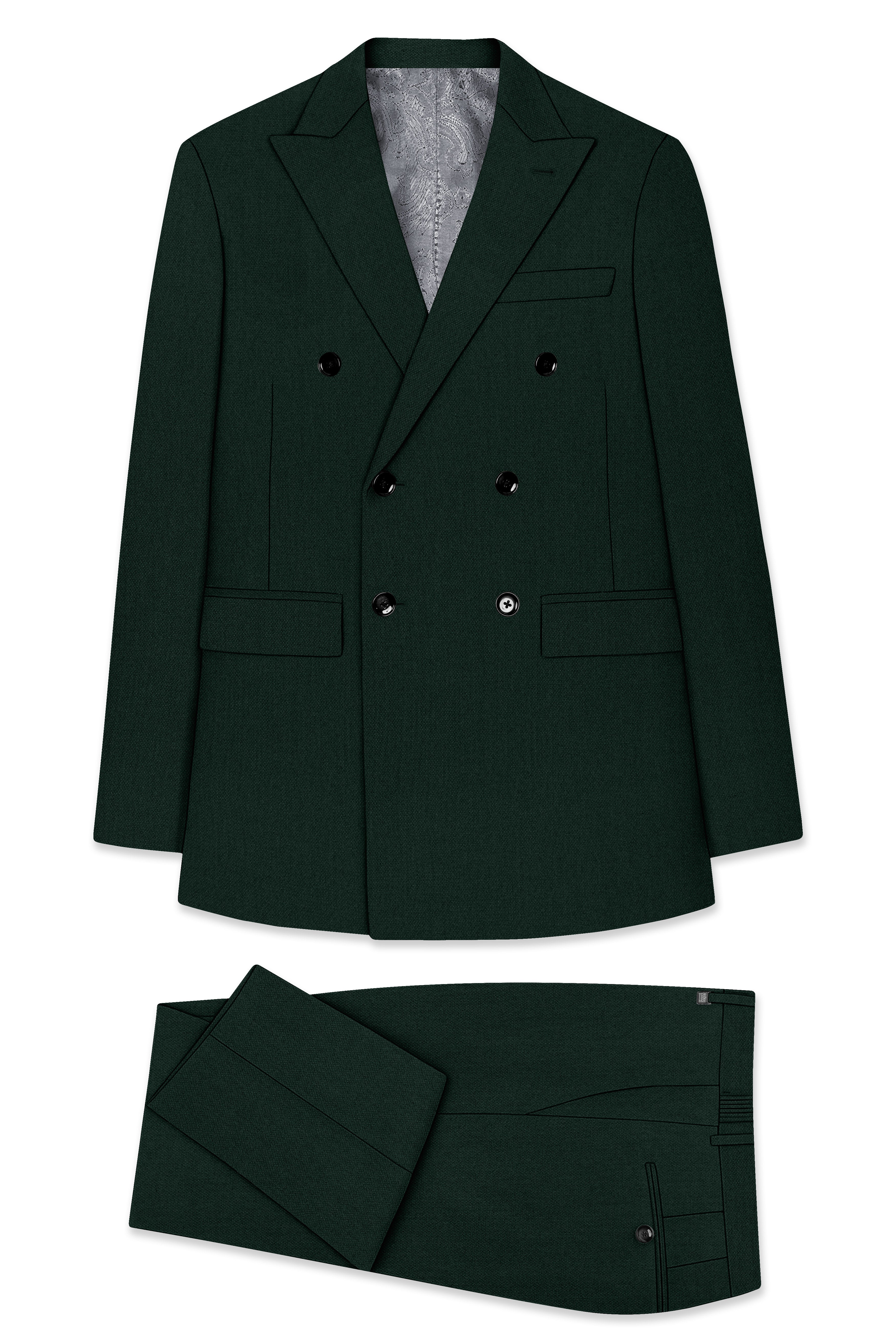 Noble-Phthalo Green Diamond Textured Wool Rich Slight Stretch Double Breasted Suit