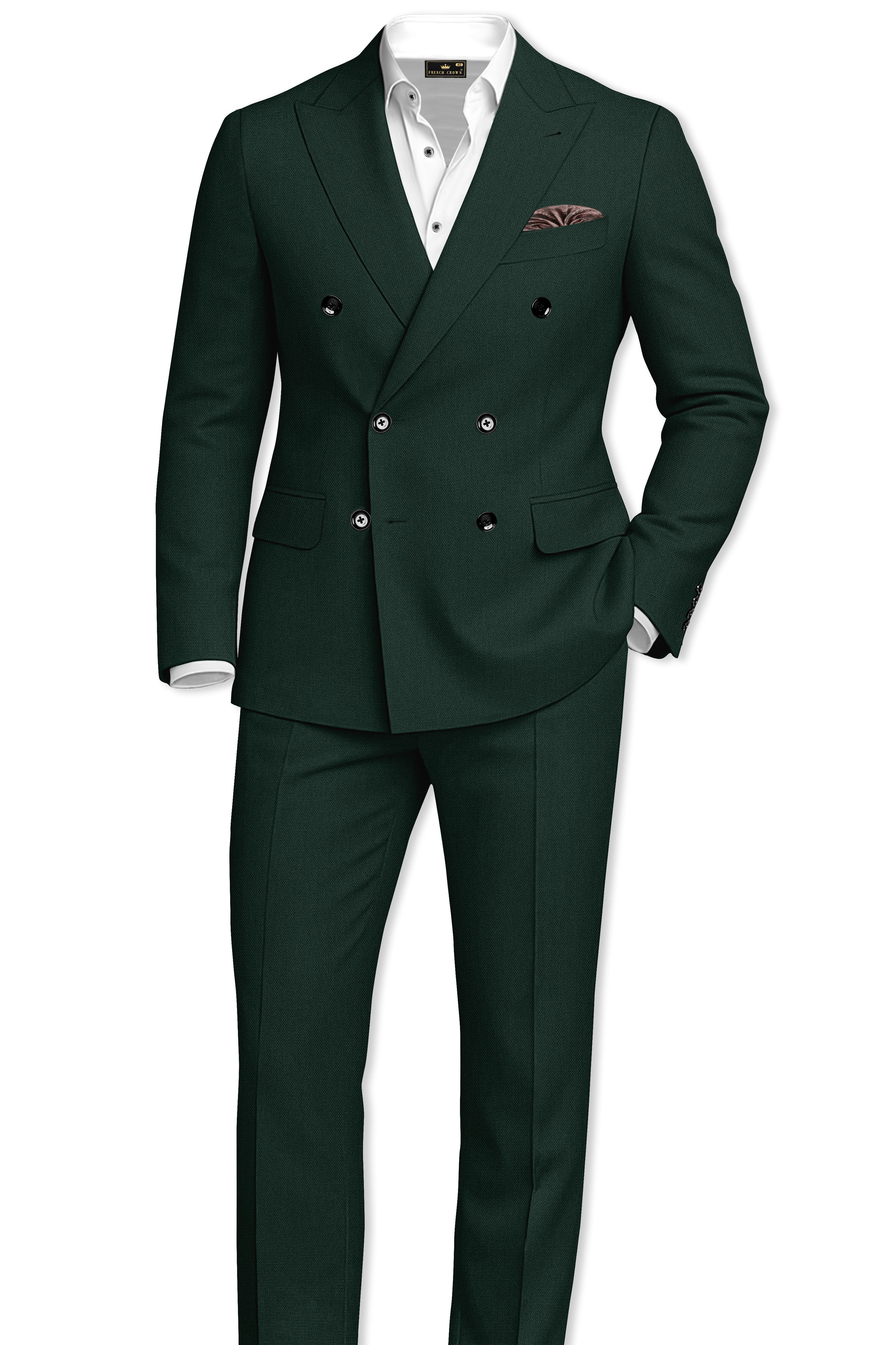 Noble-Phthalo Green Diamond Textured Wool Rich Slight Stretch Double Breasted Suit