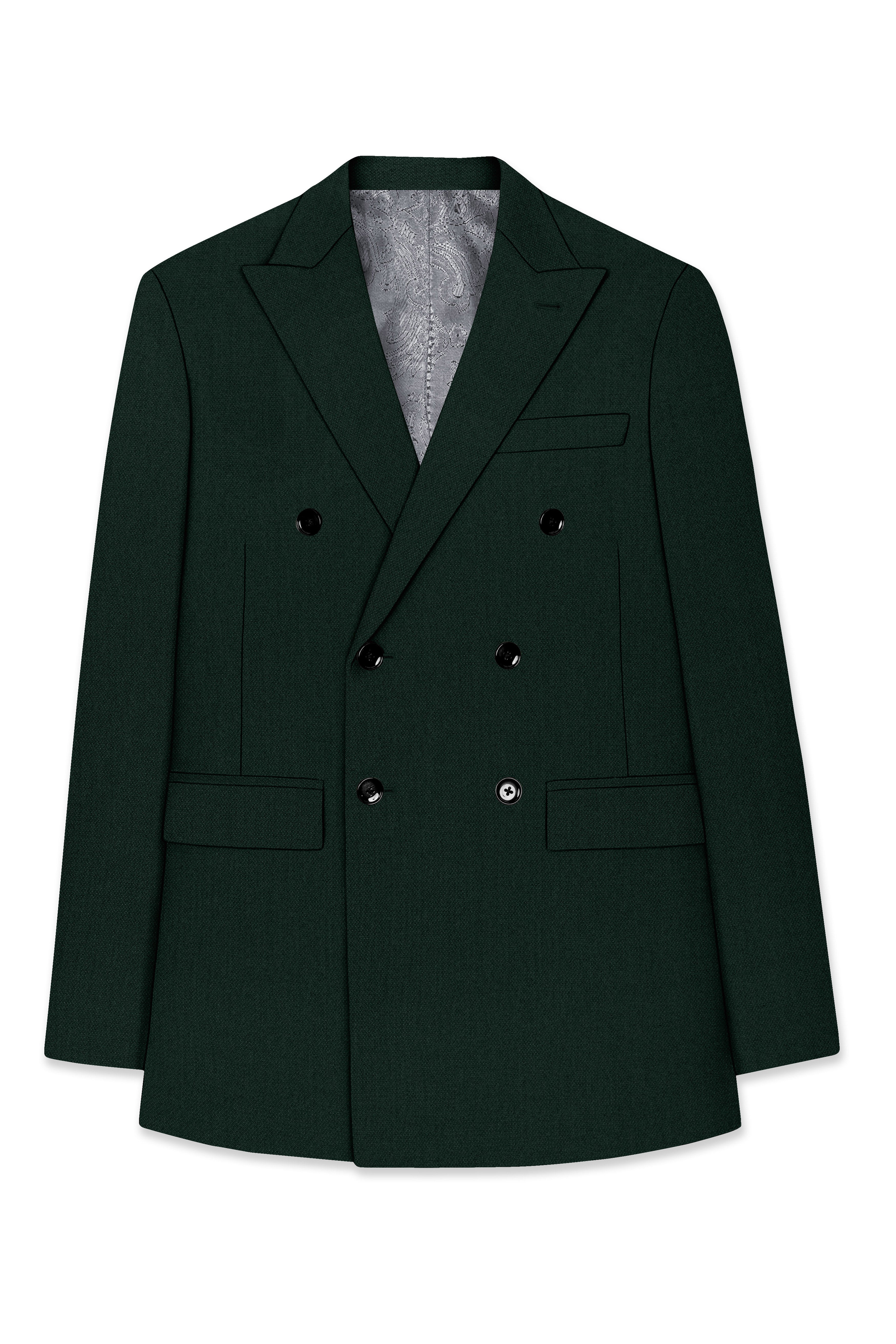 Noble-Phthalo Green Diamond Textured Wool Rich Slight Stretch Double Breasted Suit