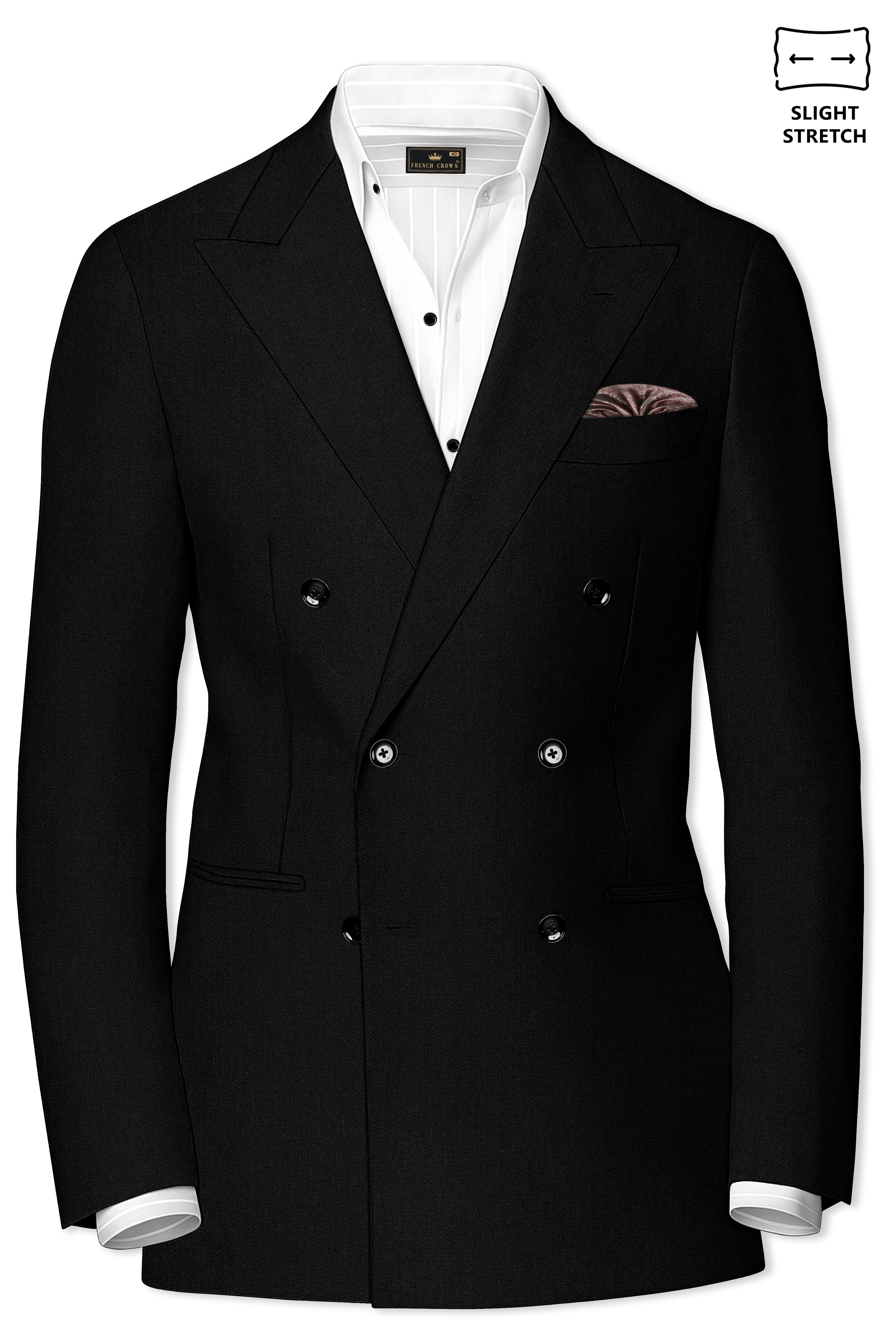 Regal-Jade Black Diamond Textured Wool Rich Slight Stretch Double Breasted Suit