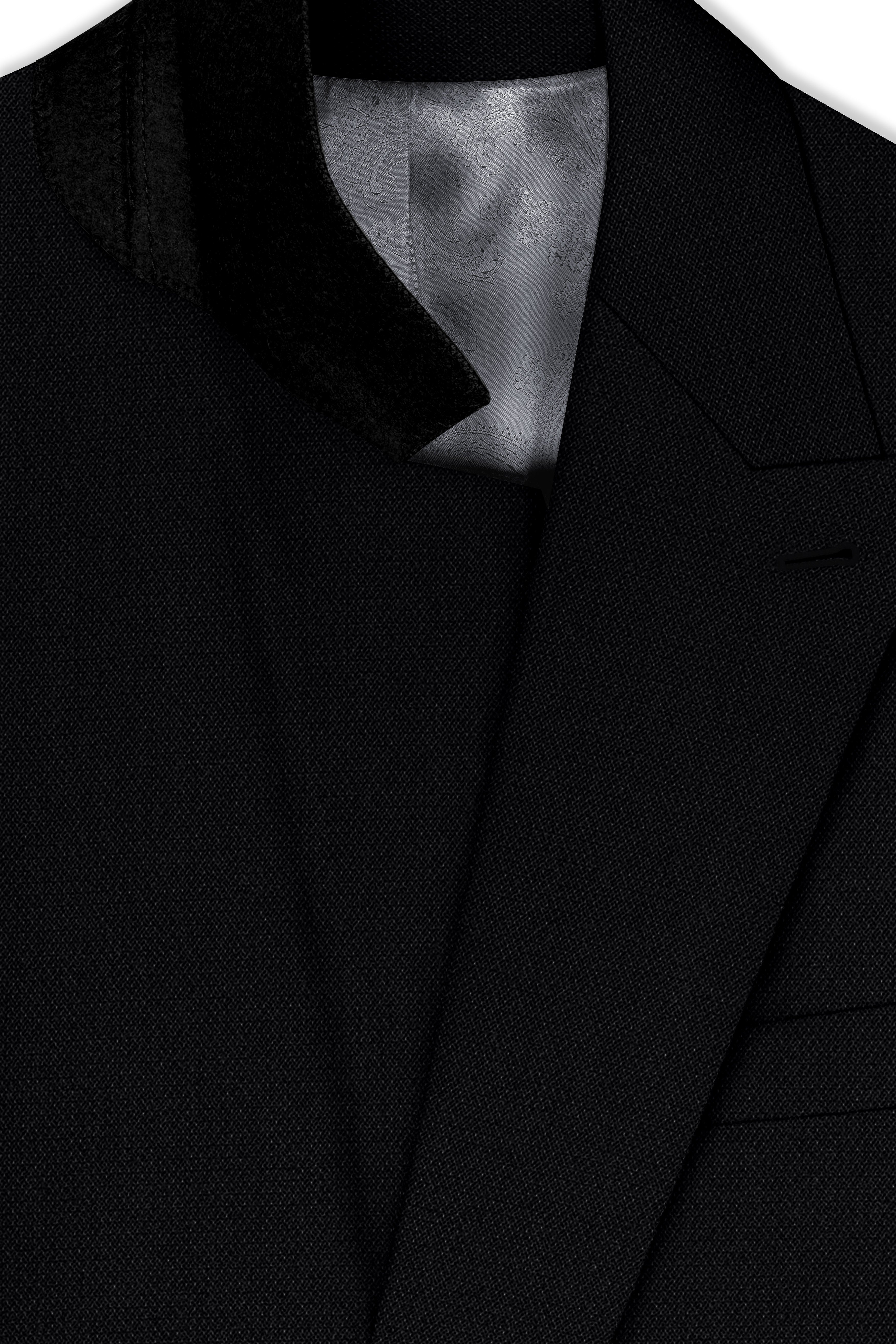 Regal-Jade Black Diamond Textured Wool Rich Slight Stretch Double Breasted Suit