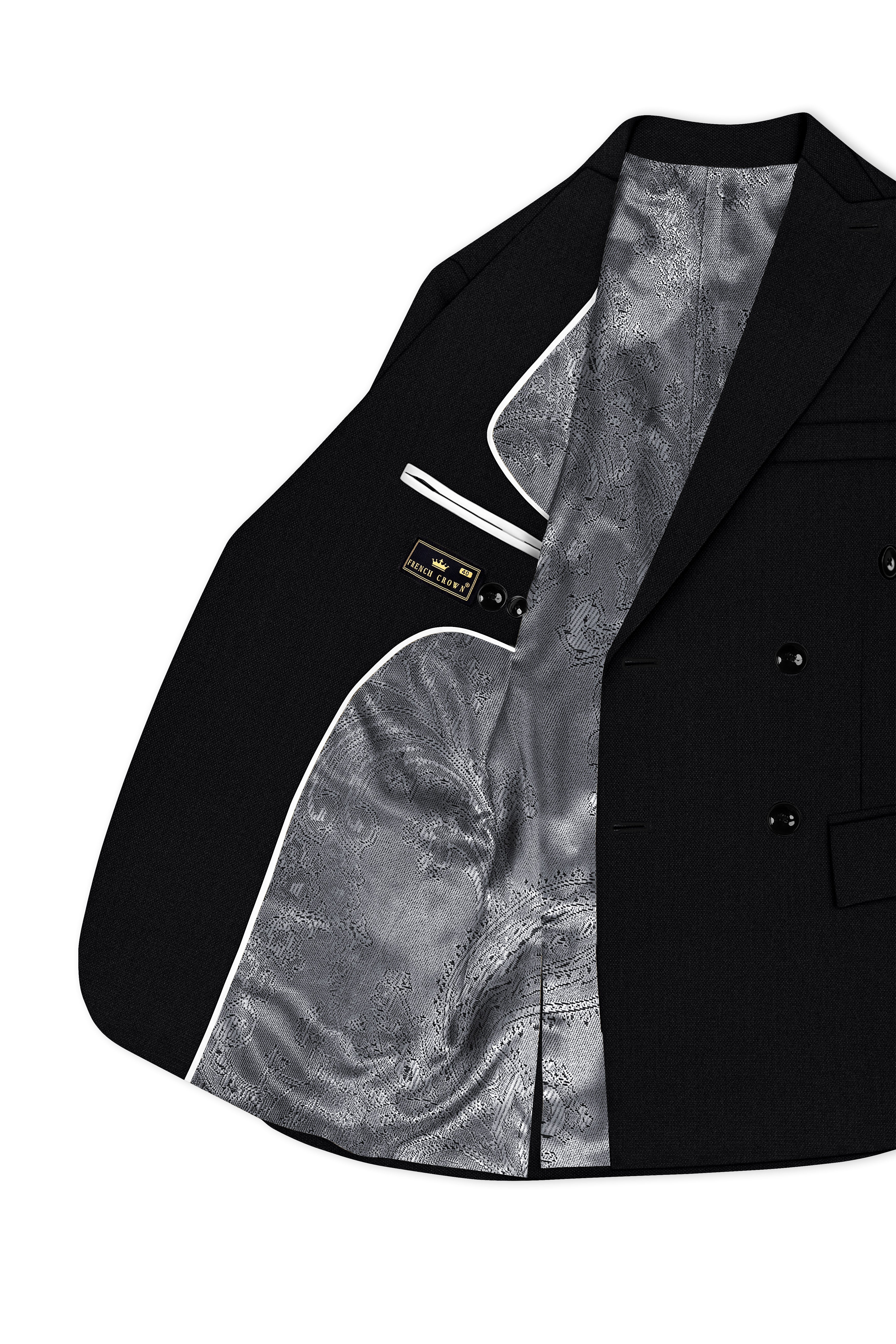 Regal-Jade Black Diamond Textured Wool Rich Slight Stretch Double Breasted Suit