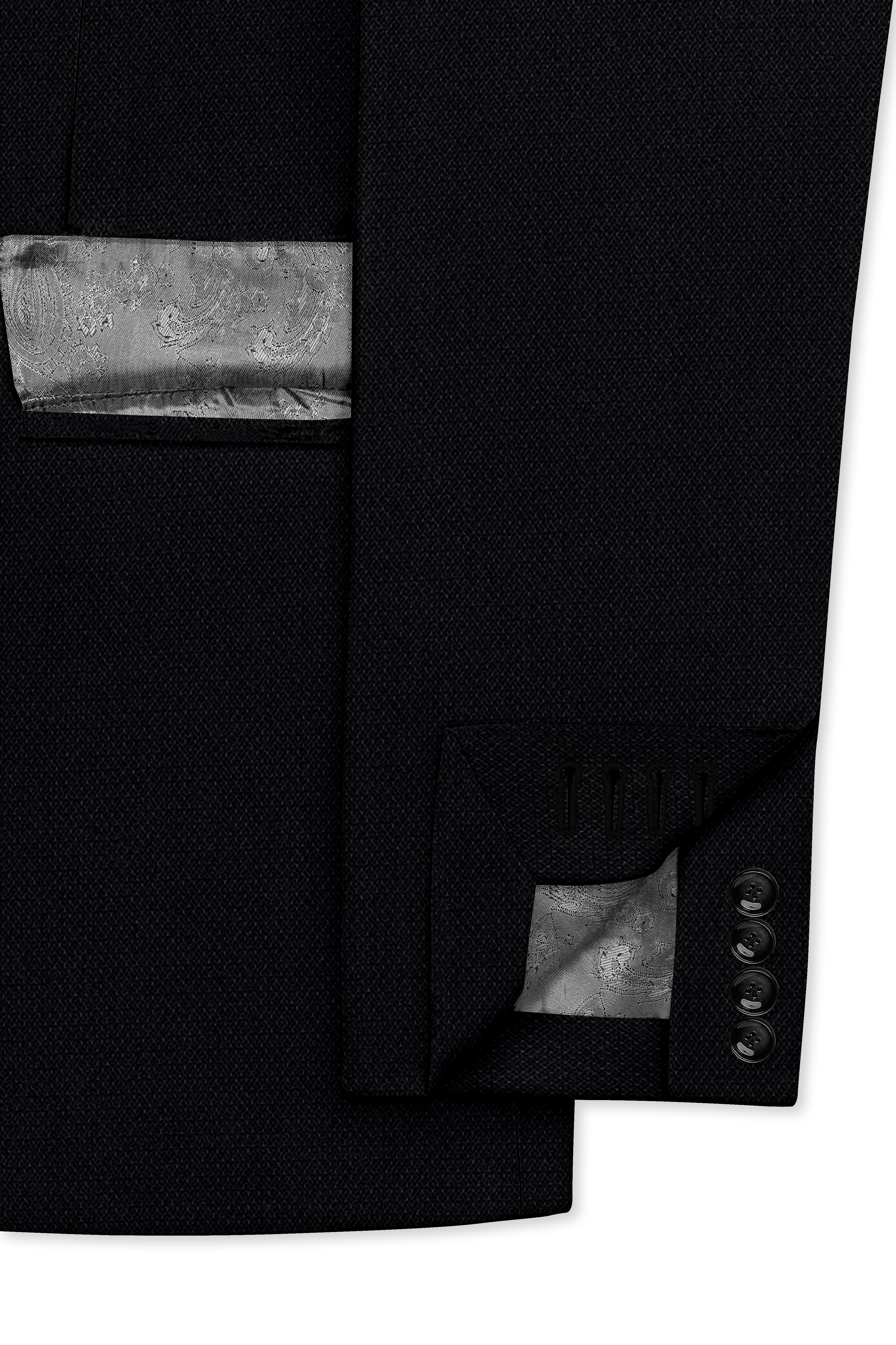 Regal-Jade Black Diamond Textured Wool Rich Slight Stretch Double Breasted Suit