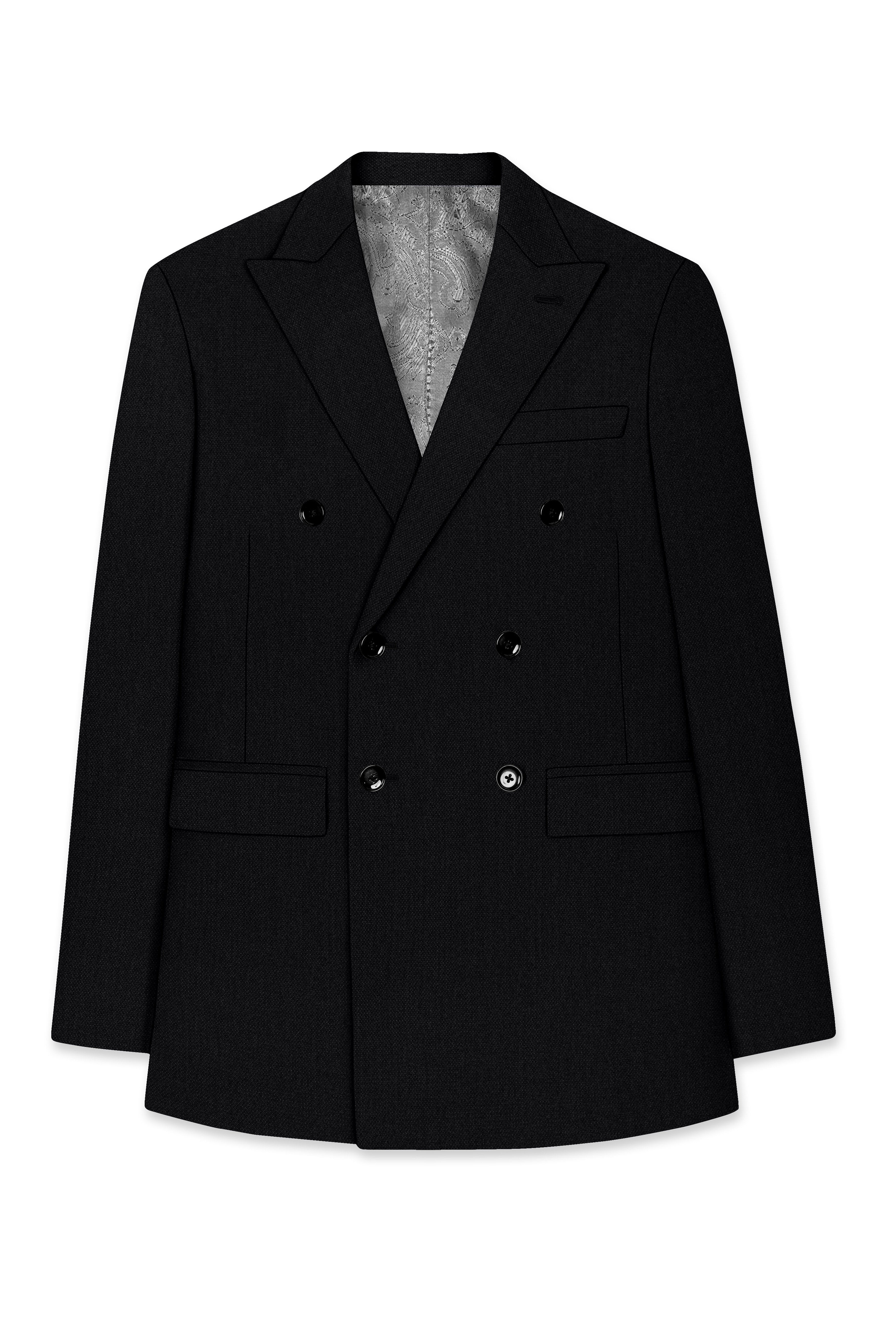 Regal-Jade Black Diamond Textured Wool Rich Slight Stretch Double Breasted Suit