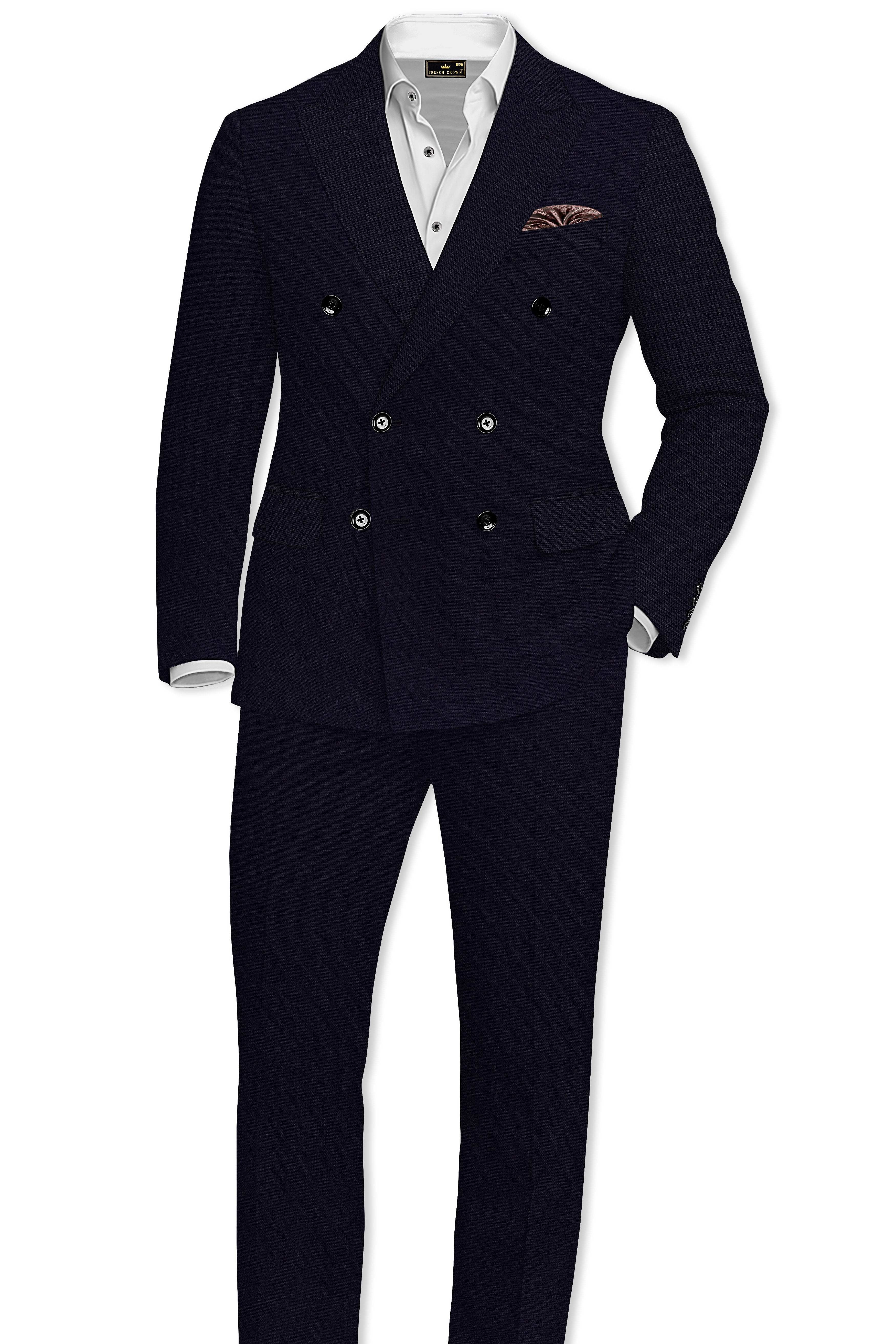 Monarch-Vulcan Blue Diamond Textured Wool Rich Slight Stretch Double Breasted Suit