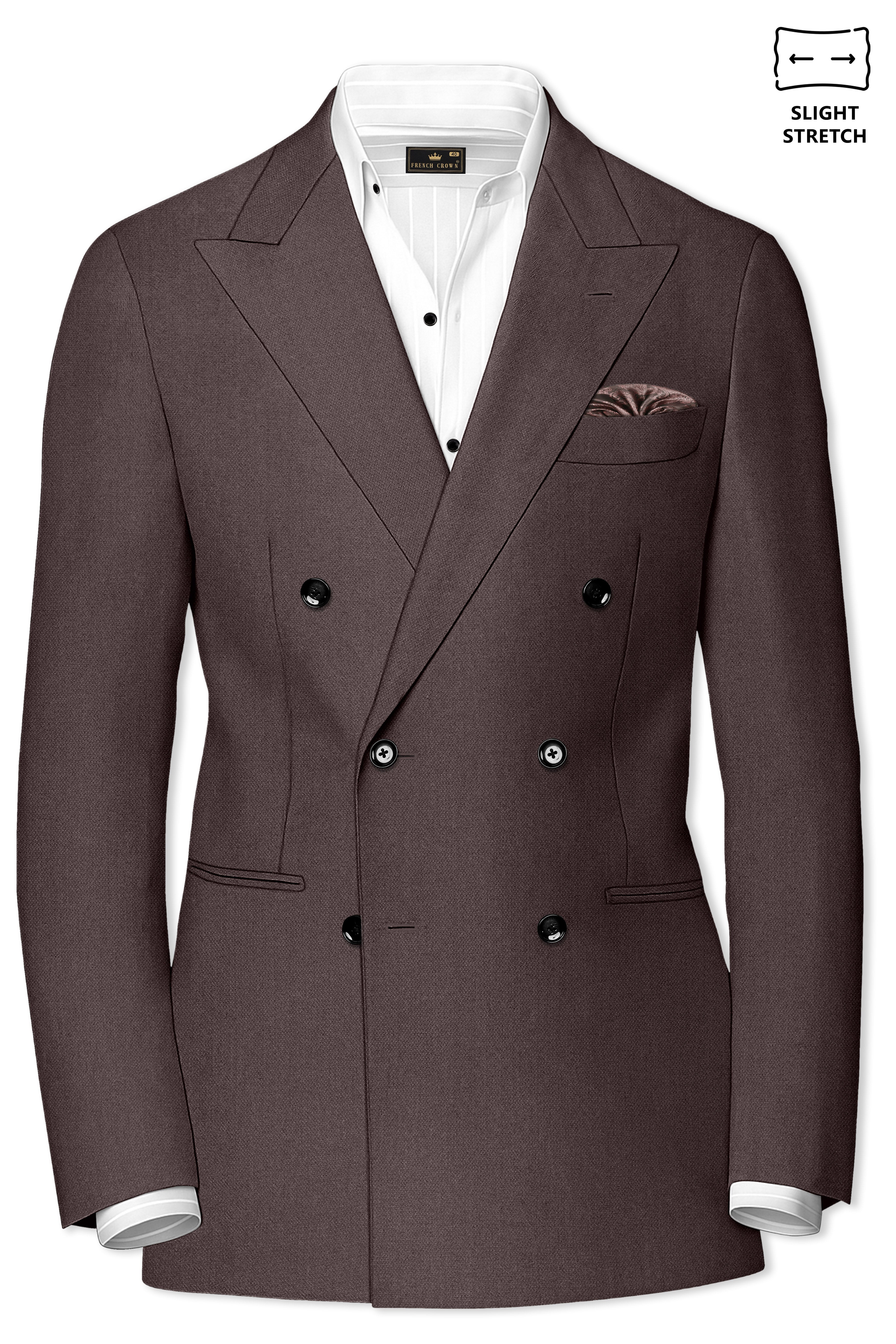 Estate-Fuscous Brown Diamond Textured Wool Rich Slight Stretch Double Breasted Suit