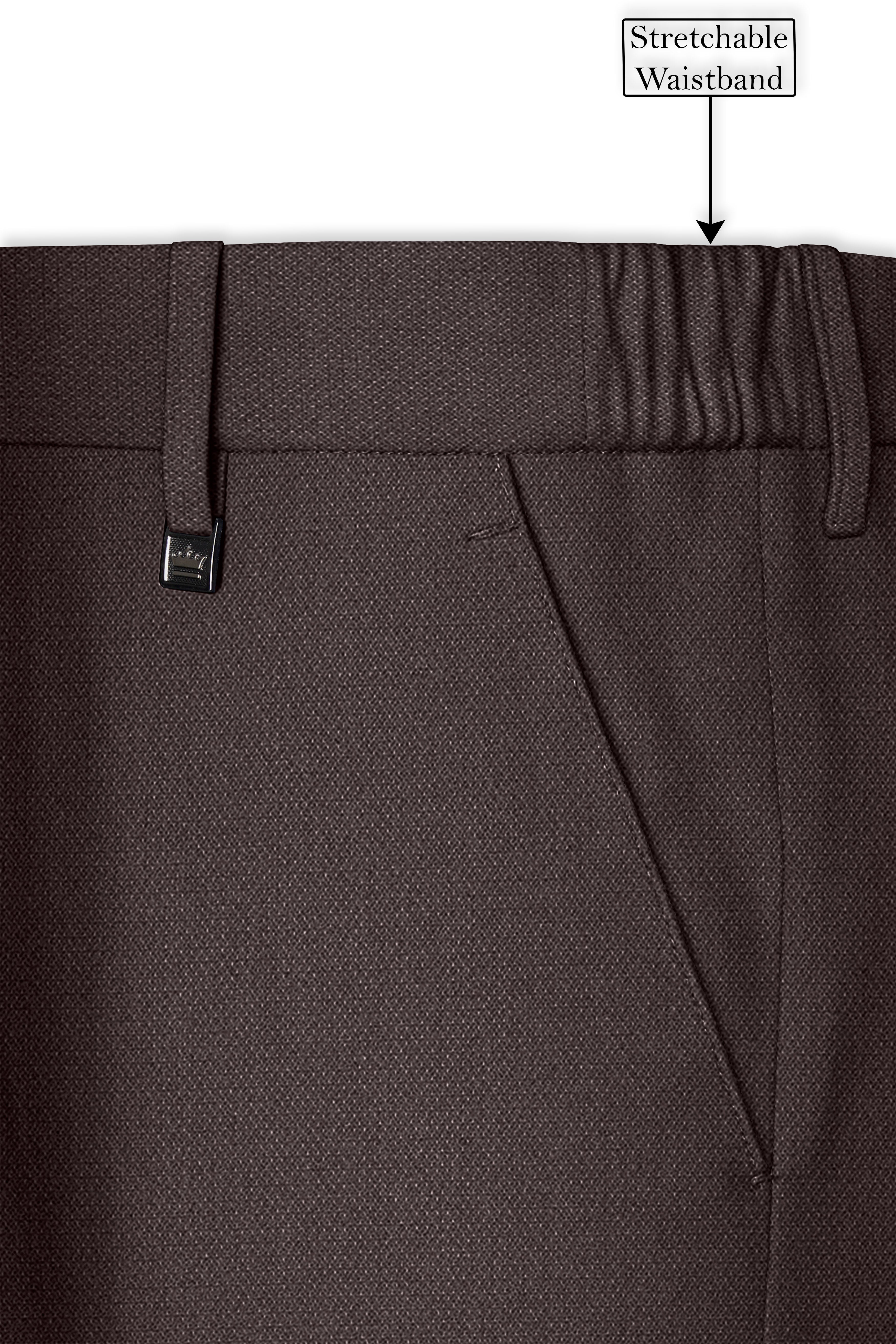 Estate-Fuscous Brown Diamond Textured Wool Rich Slight Stretch Double Breasted Suit