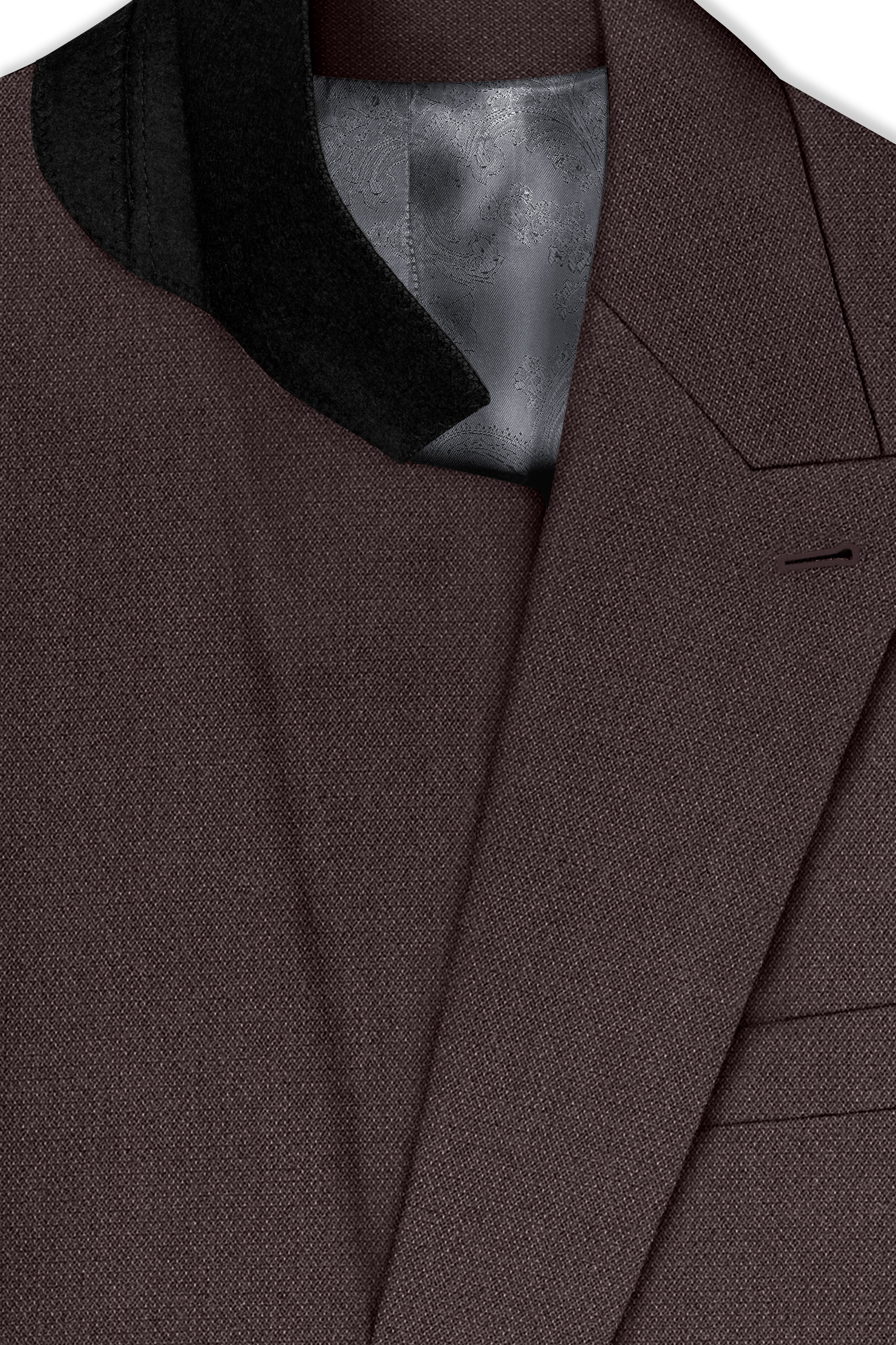 Estate-Fuscous Brown Diamond Textured Wool Rich Slight Stretch Double Breasted Suit