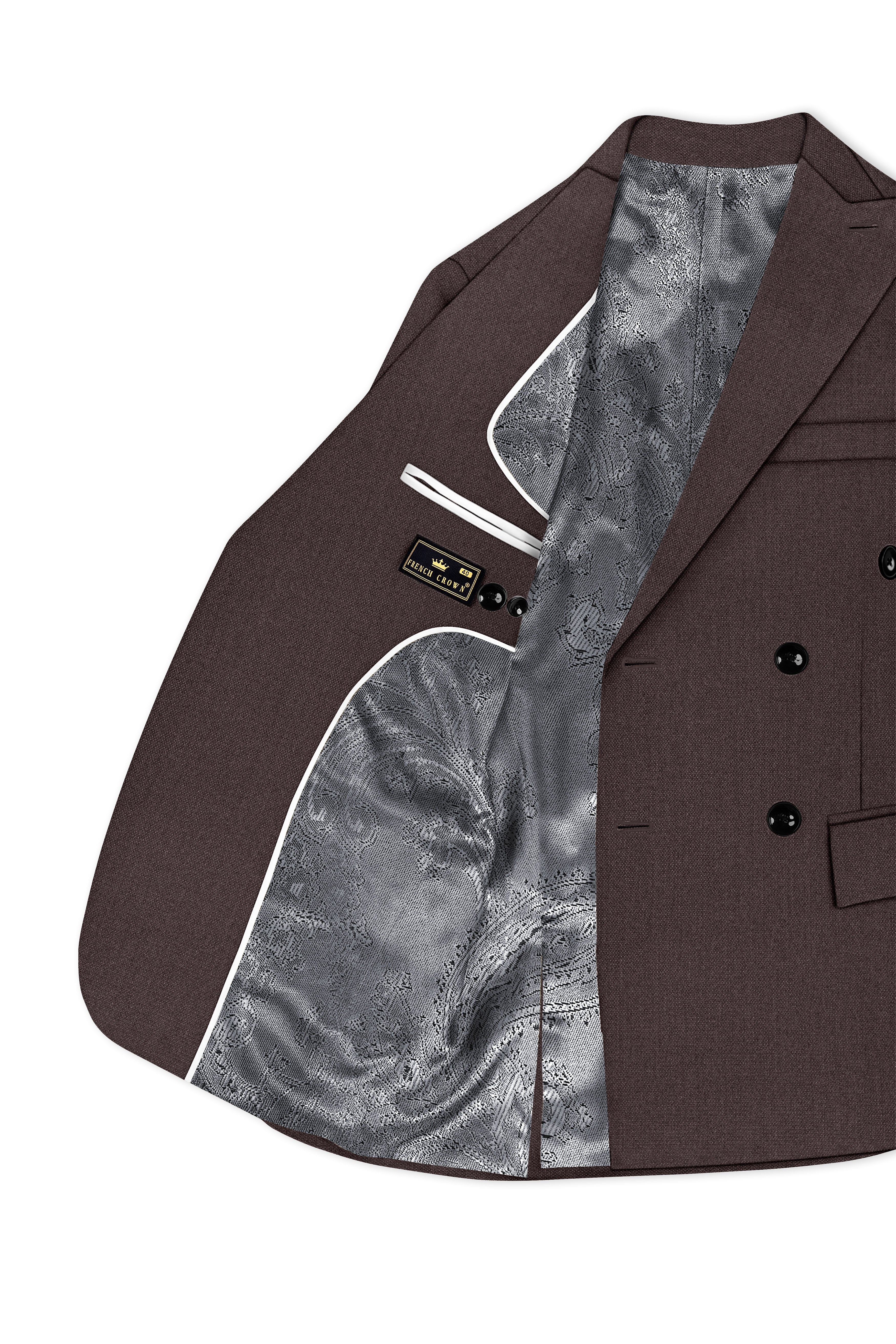 Estate-Fuscous Brown Diamond Textured Wool Rich Slight Stretch Double Breasted Suit