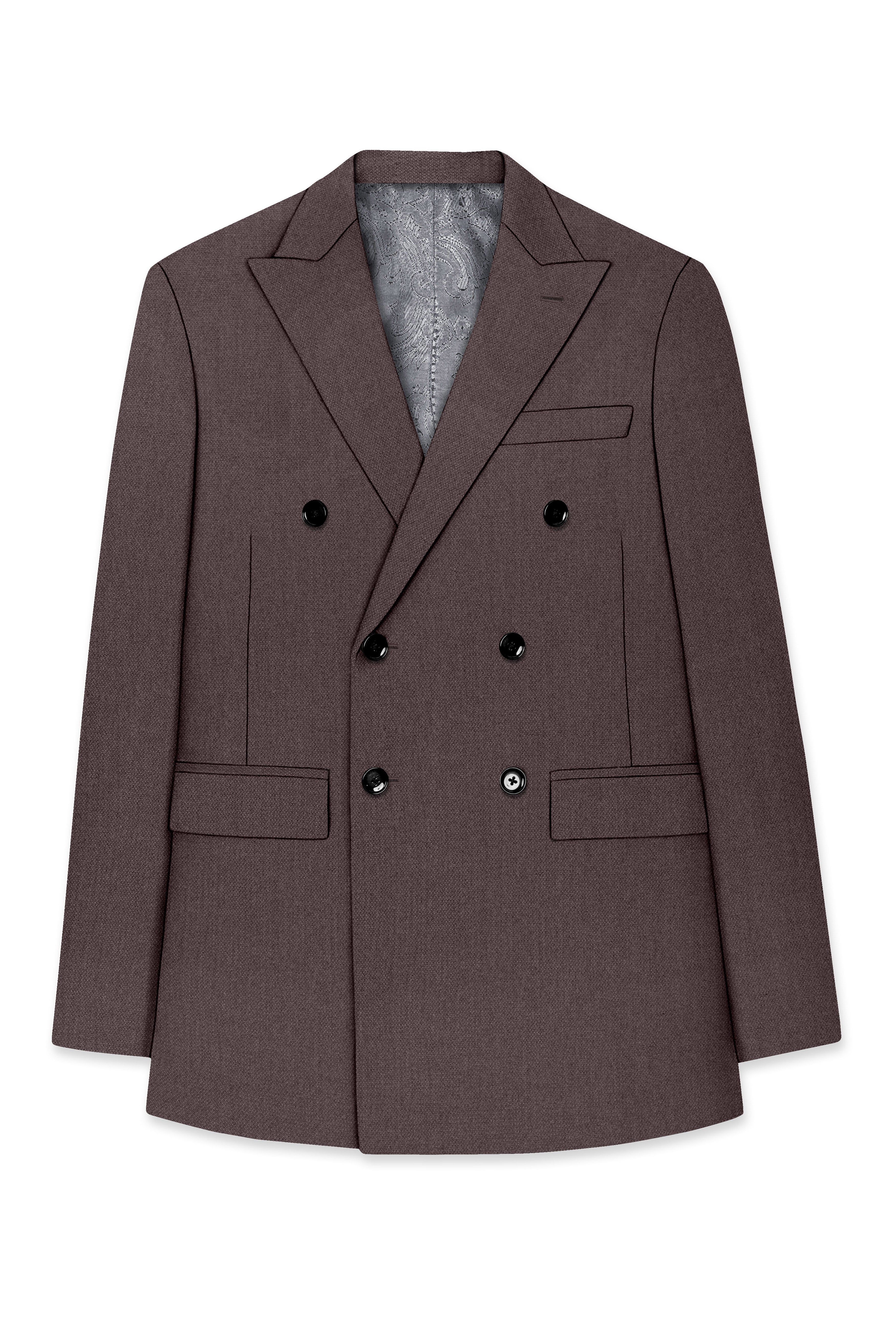 Estate-Fuscous Brown Diamond Textured Wool Rich Slight Stretch Double Breasted Suit