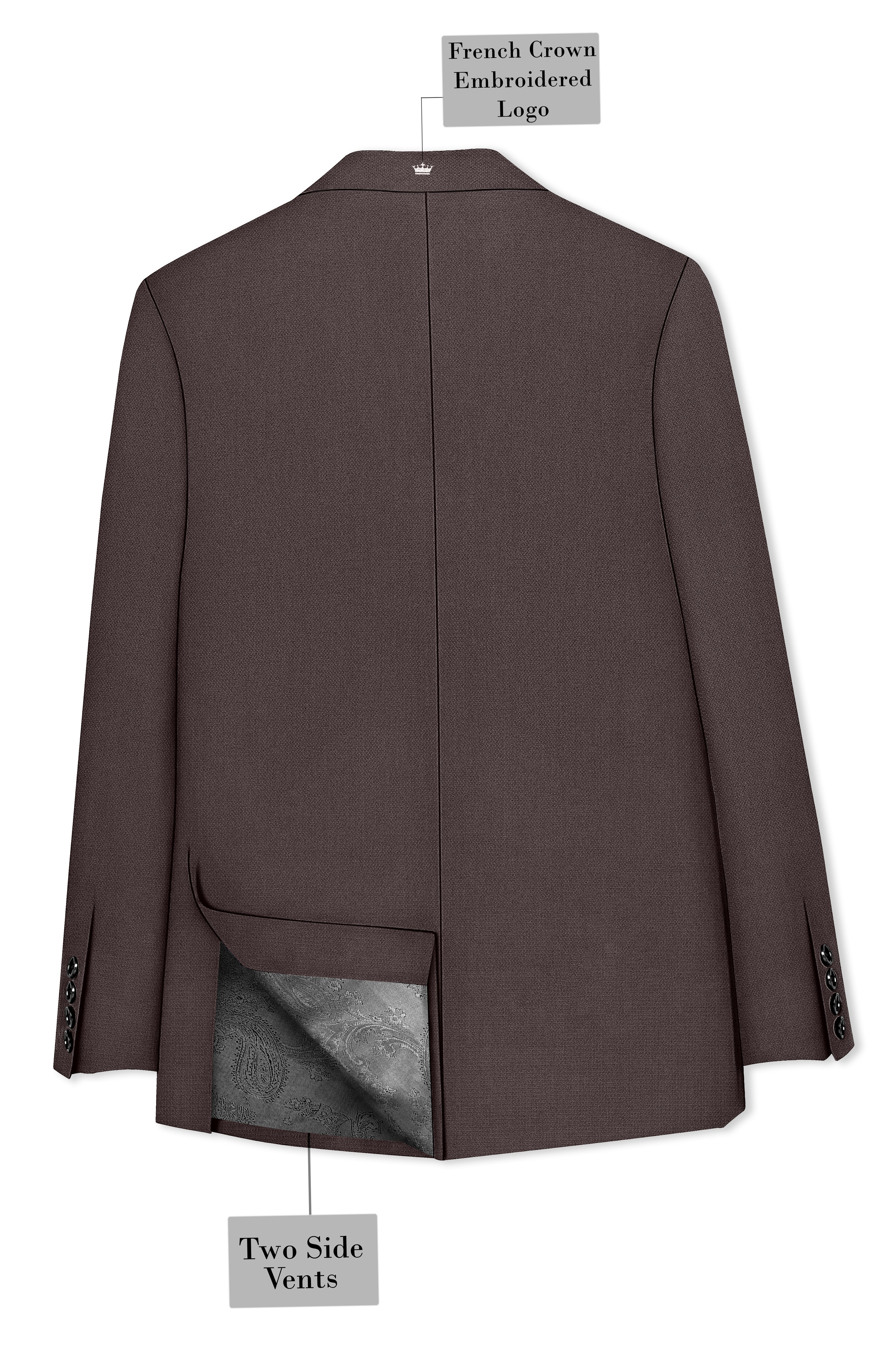 Estate-Fuscous Brown Diamond Textured Wool Rich Slight Stretch Double Breasted Suit
