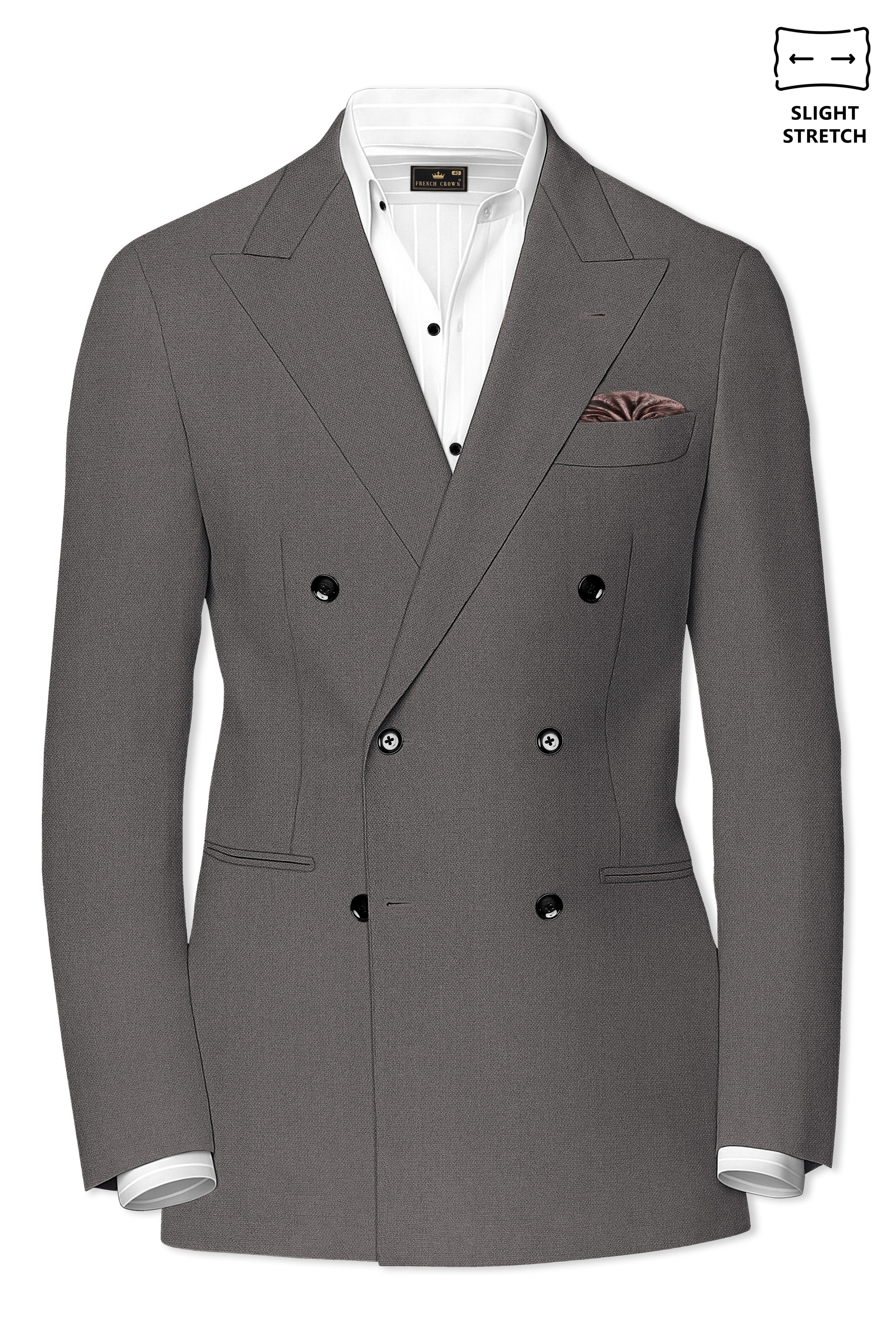Sterling-Ironside Gray  Diamond Textured Wool Rich Slight Stretch Double Breasted Suit