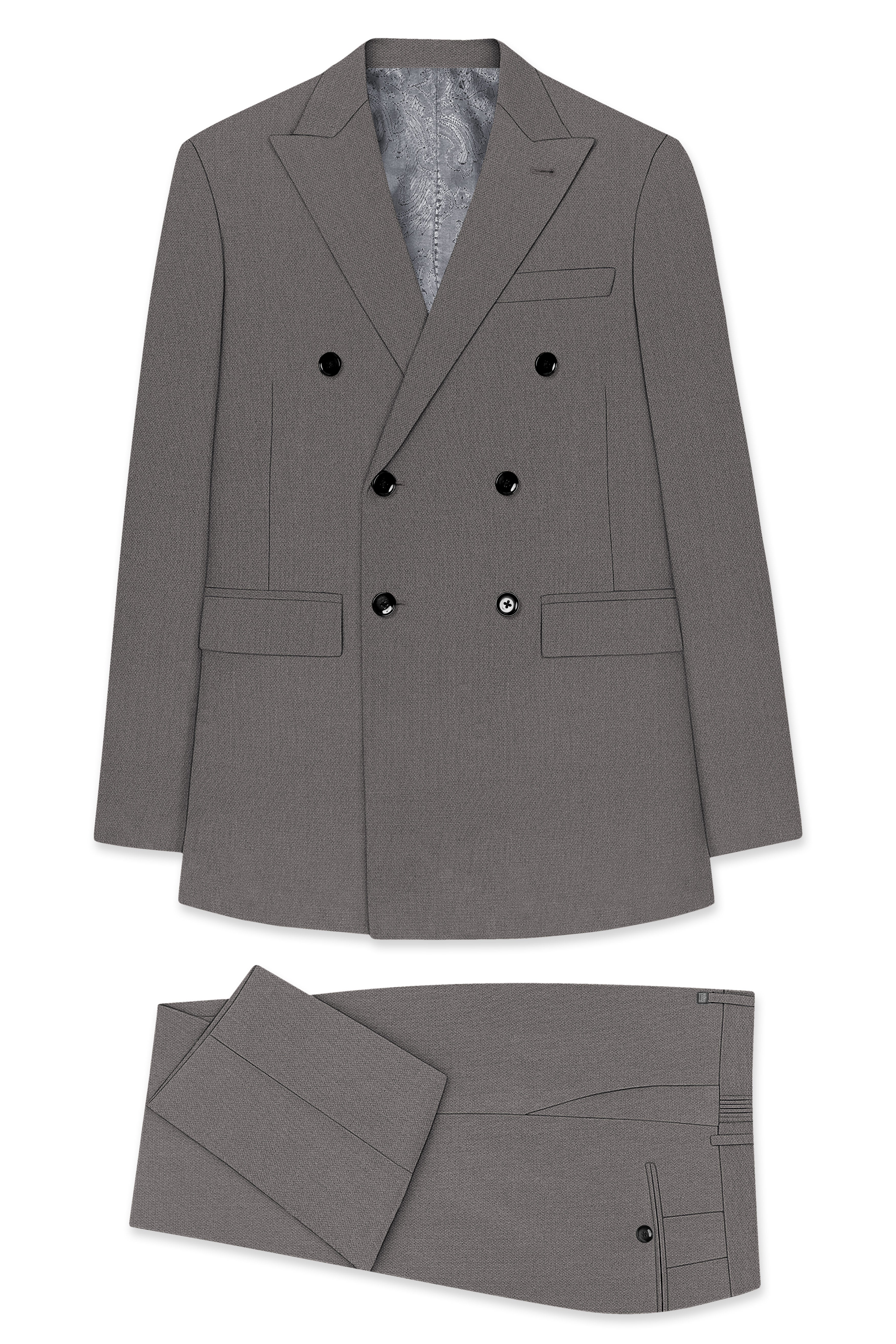Sterling-Ironside Gray  Diamond Textured Wool Rich Slight Stretch Double Breasted Suit