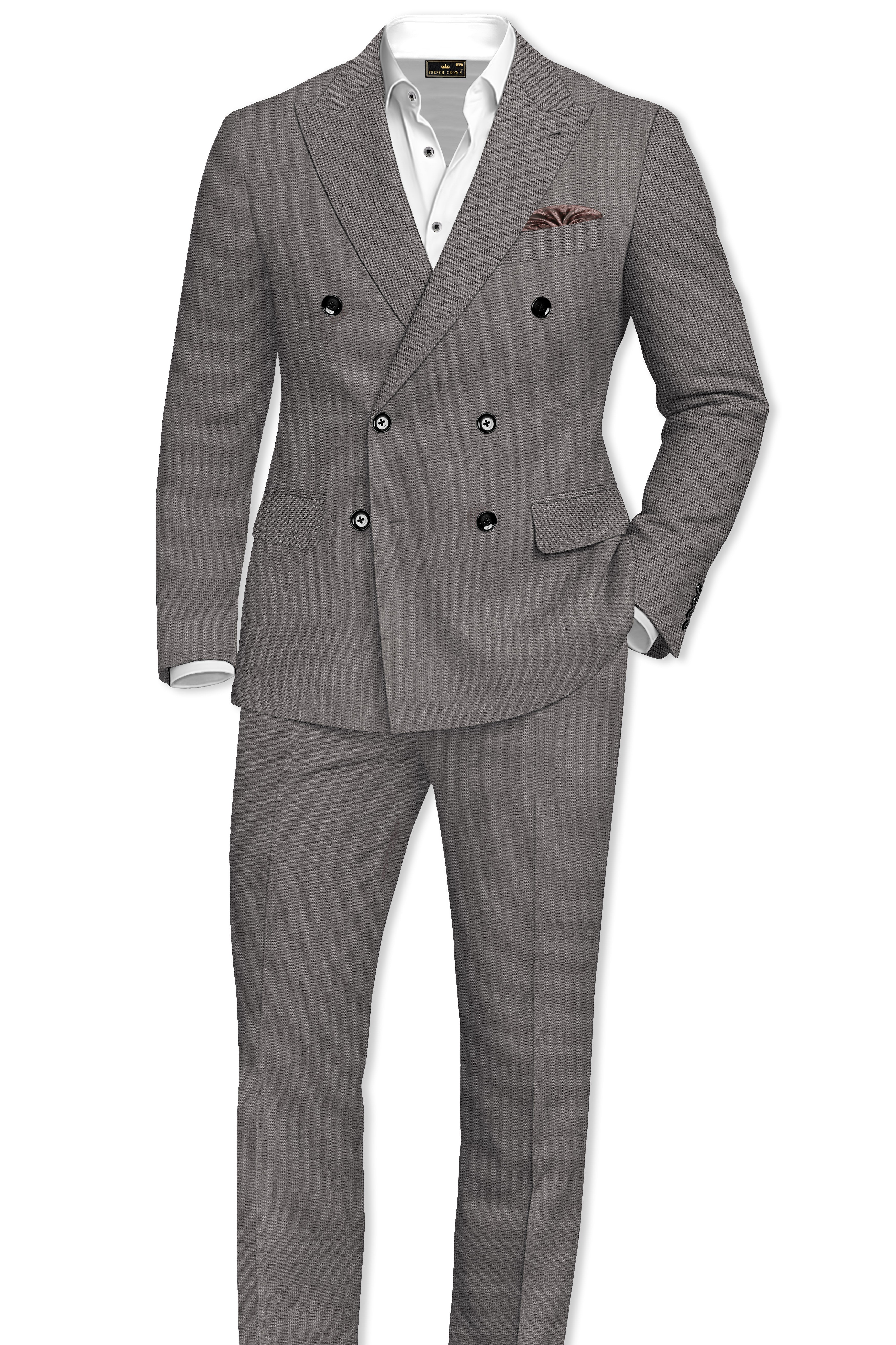 Sterling-Ironside Gray  Diamond Textured Wool Rich Slight Stretch Double Breasted Suit