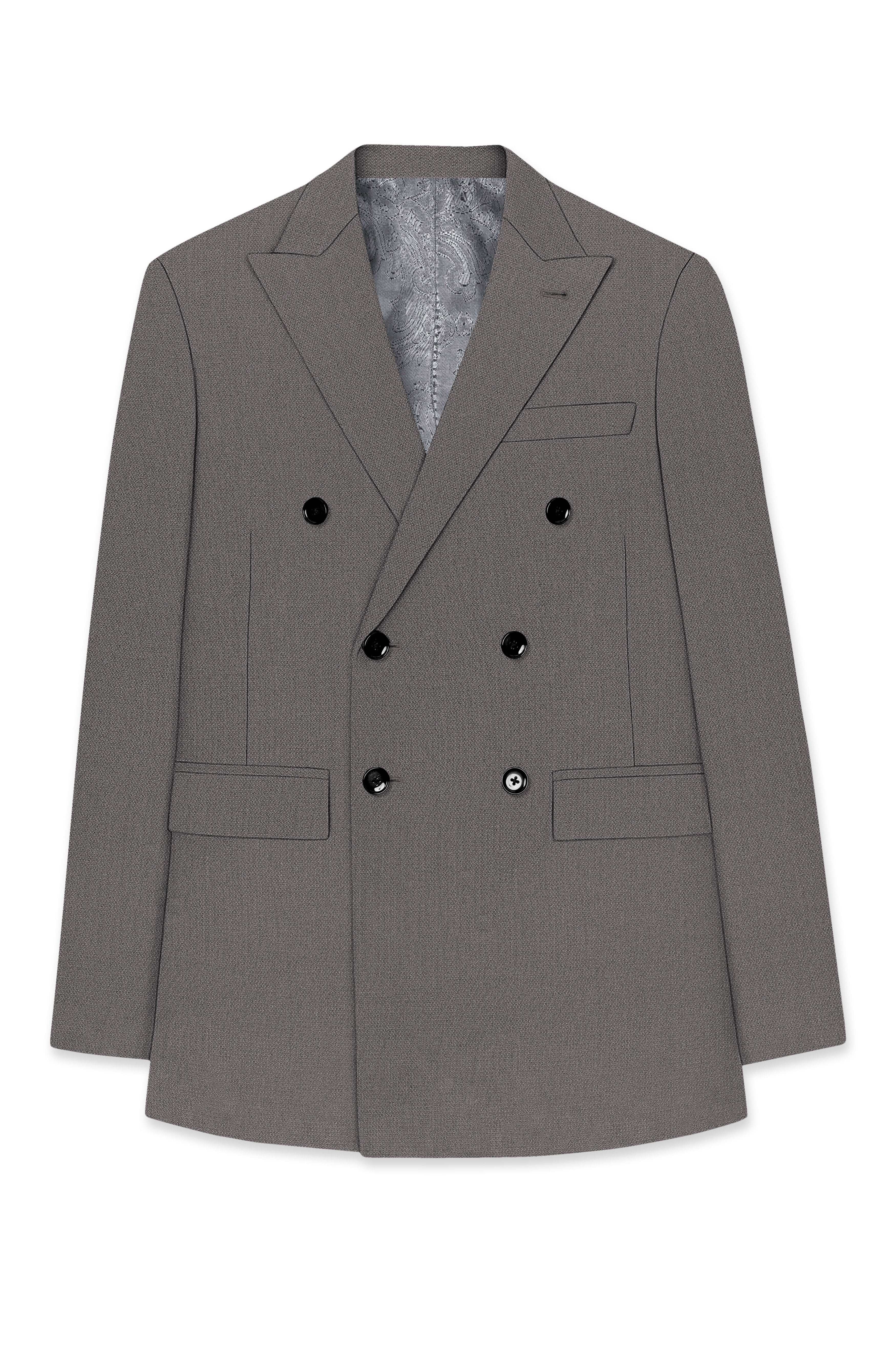 Sterling-Ironside Gray  Diamond Textured Wool Rich Slight Stretch Double Breasted Suit