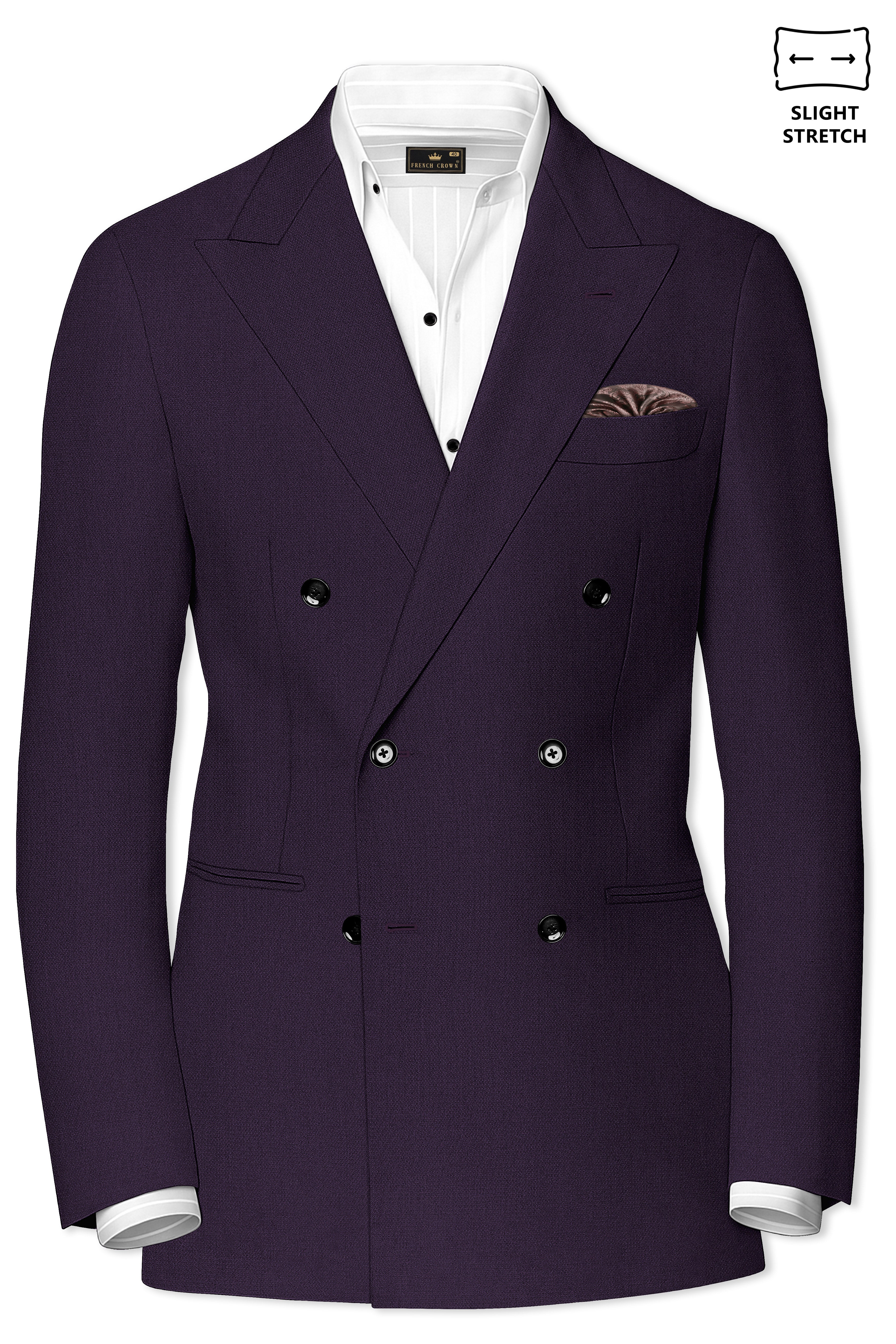 Opulent-Bastille Purple Diamond Textured Wool Rich Slight Stretch Double Breasted Suit