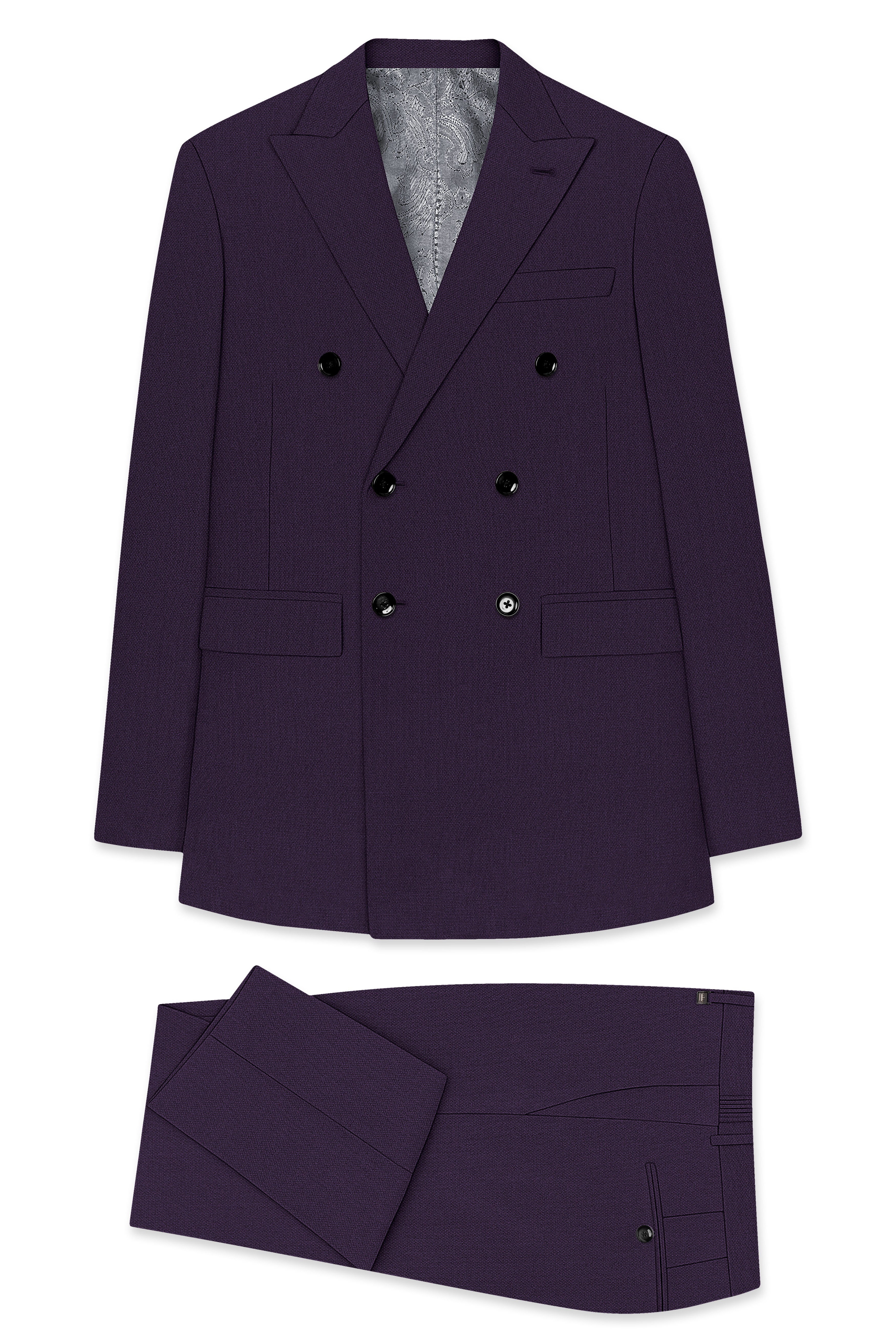 Opulent-Bastille Purple Diamond Textured Wool Rich Slight Stretch Double Breasted Suit