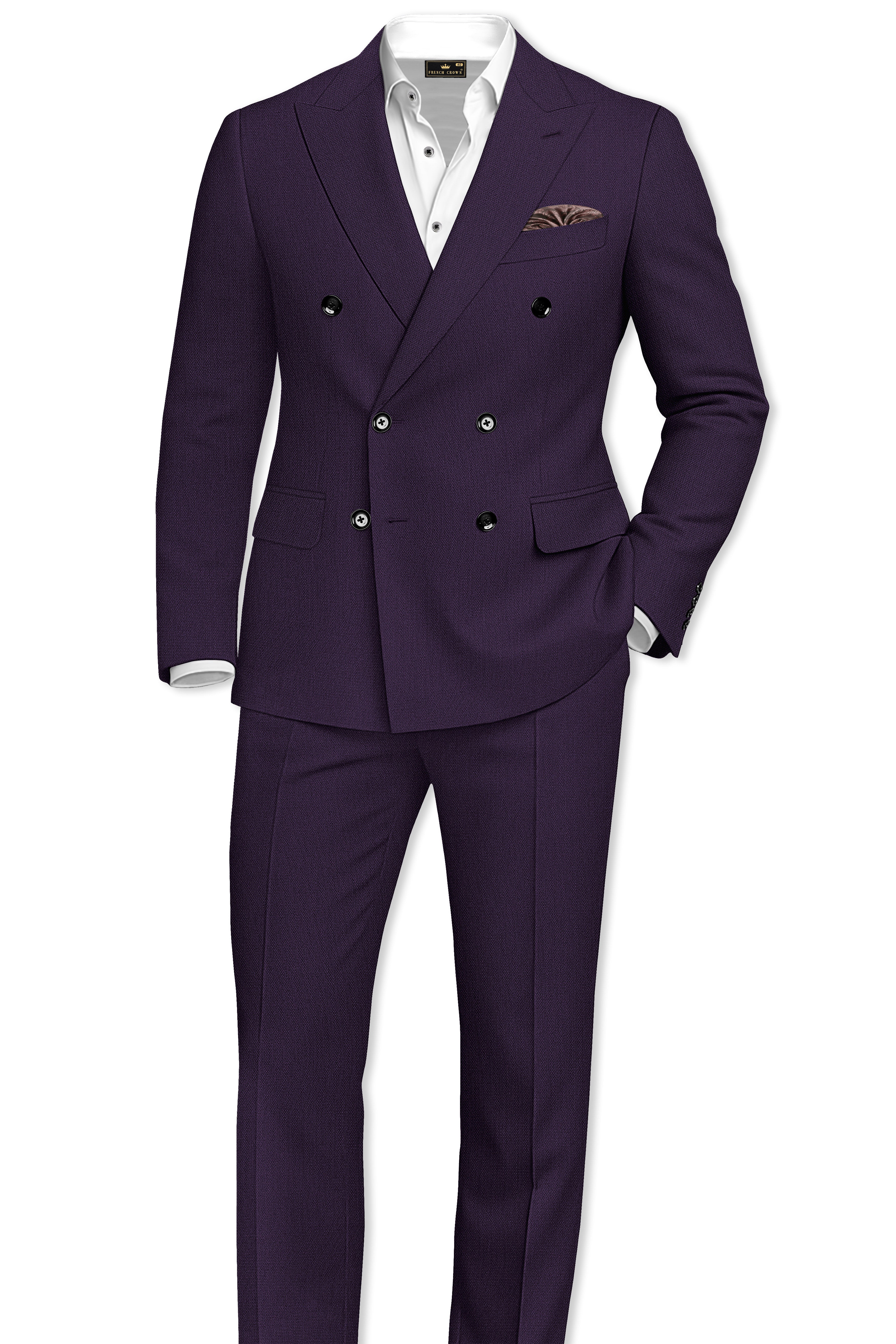 Opulent-Bastille Purple Diamond Textured Wool Rich Slight Stretch Double Breasted Suit