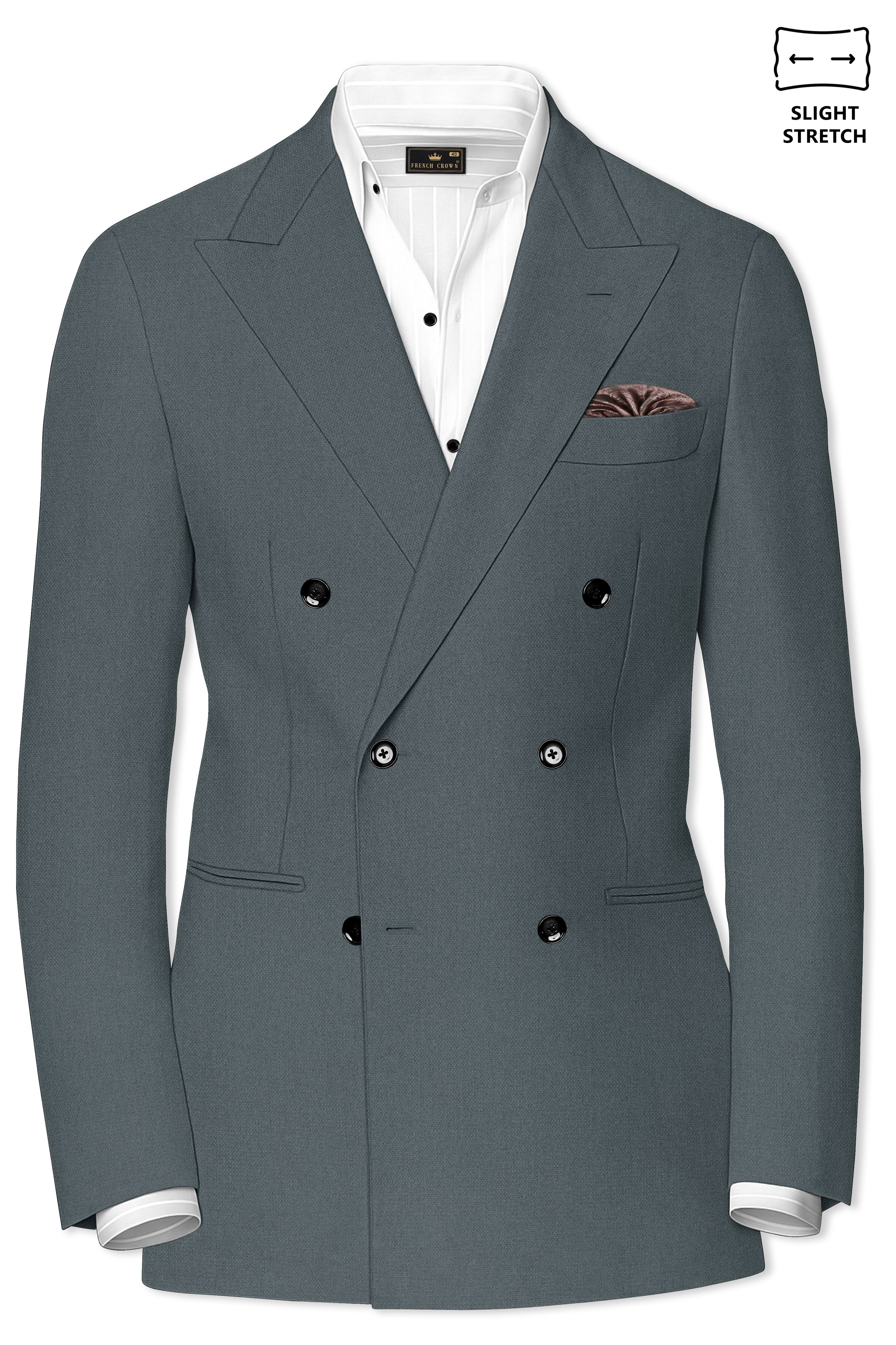 Aurelian-Scarpa Green Diamond Textured Wool Rich Slight Stretch Double Breasted Suit