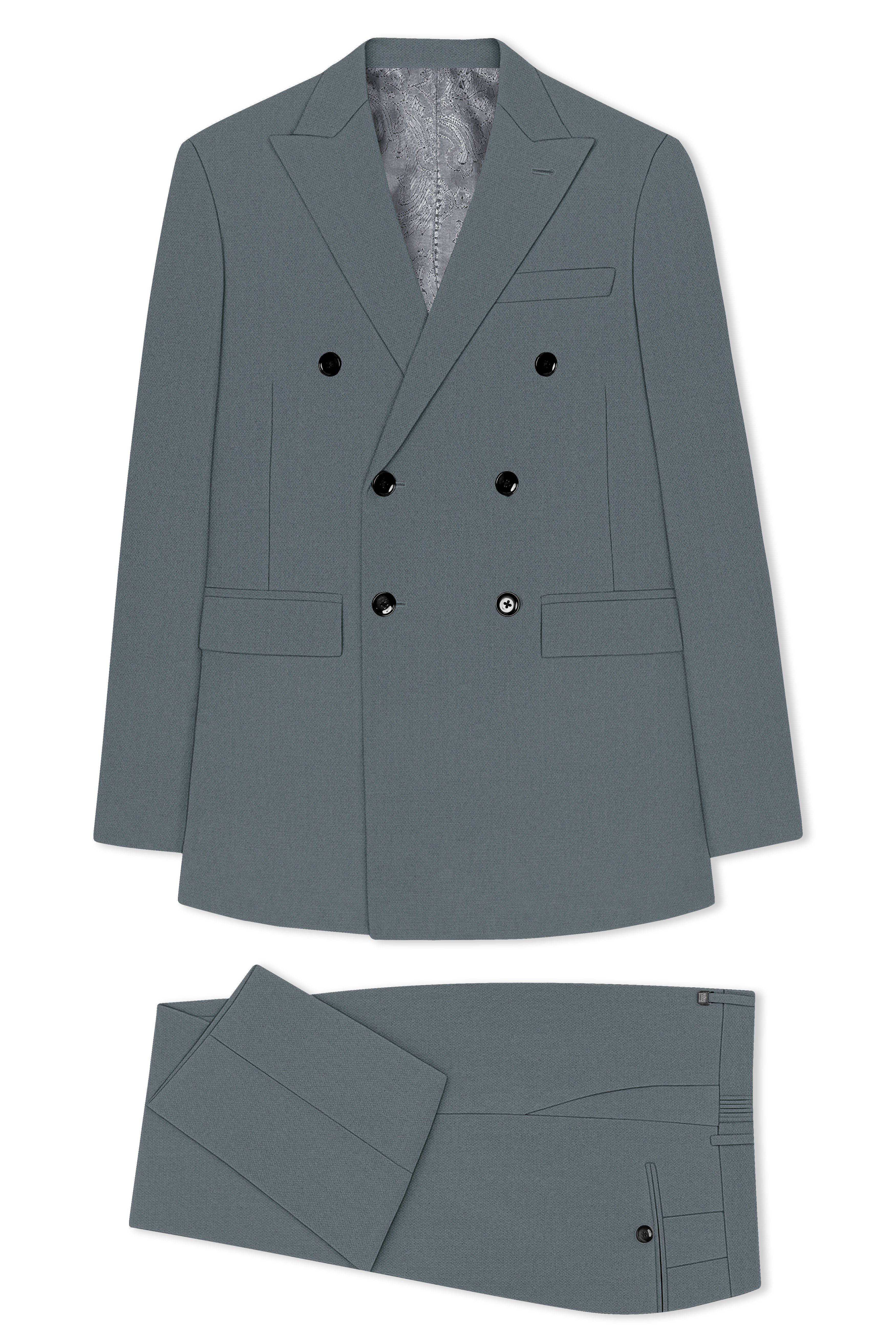 Aurelian-Scarpa Green Diamond Textured Wool Rich Slight Stretch Double Breasted Suit