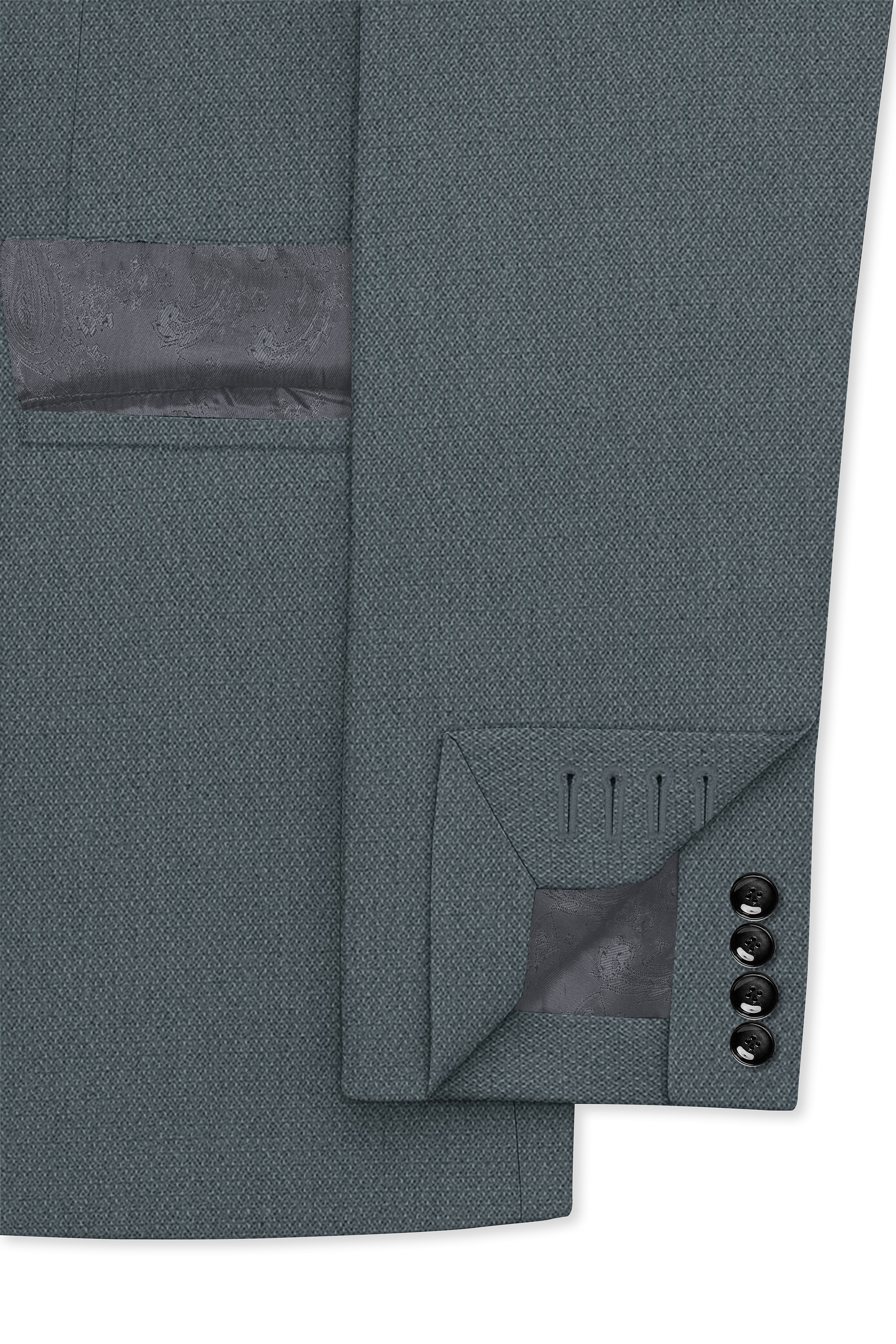Aurelian-Scarpa Green Diamond Textured Wool Rich Slight Stretch Double Breasted Suit