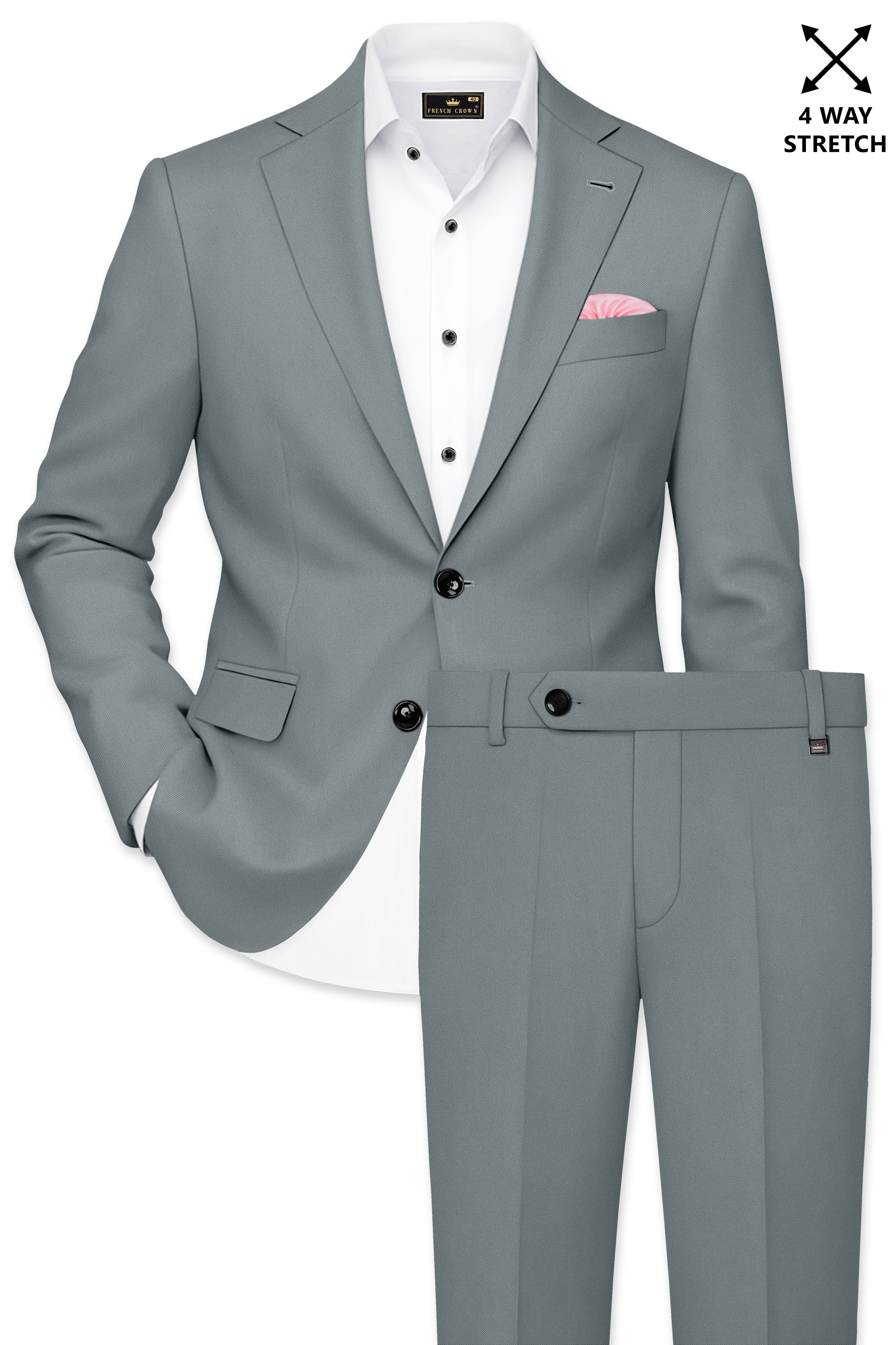 Flexaro-Korean Abbey gray Solid Premium Wool Rich Single Breasted