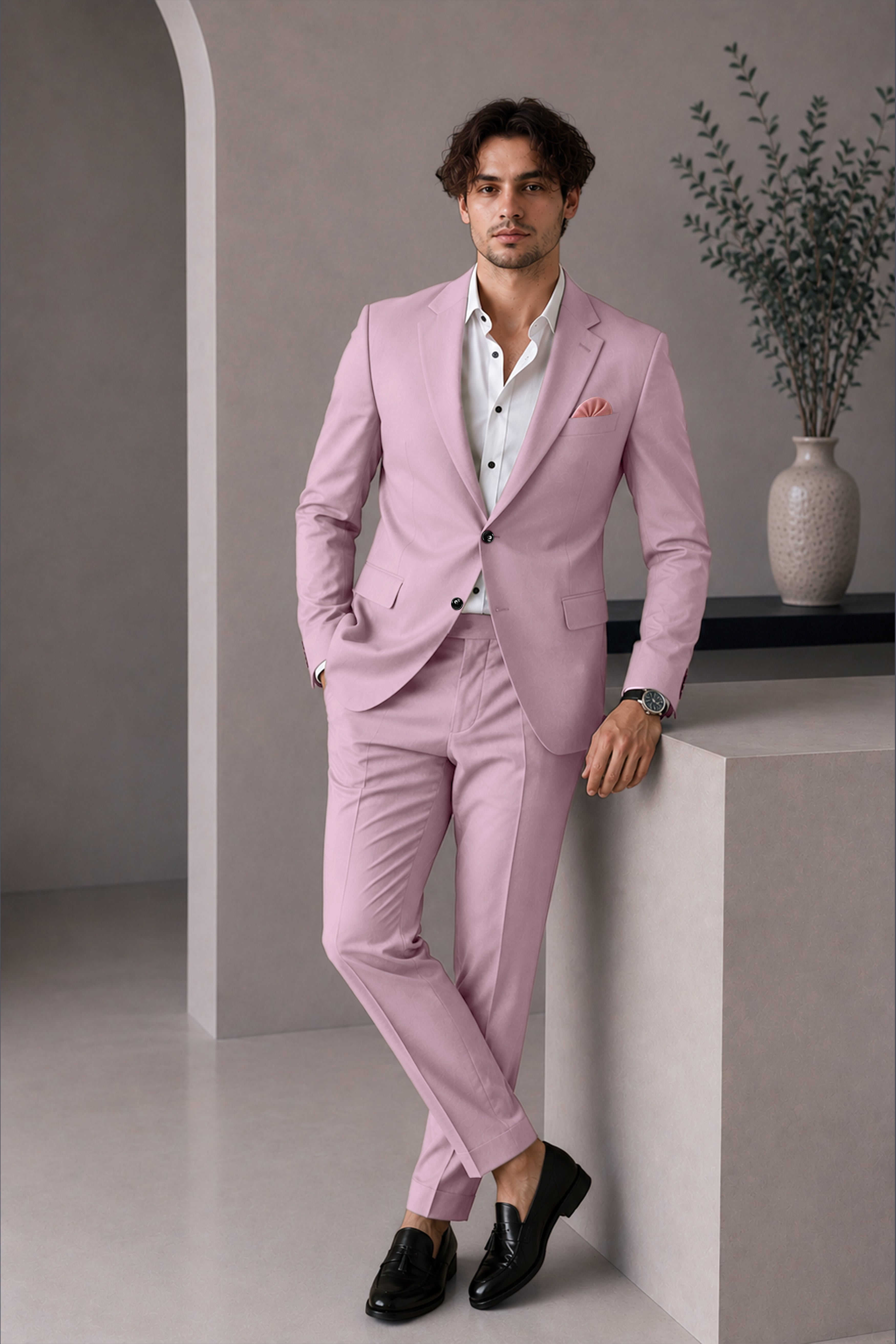 Allure-Korean Blossom Pink 4-Way Stretch Wrinkle-Free Wool Rich Single Breasted Suit