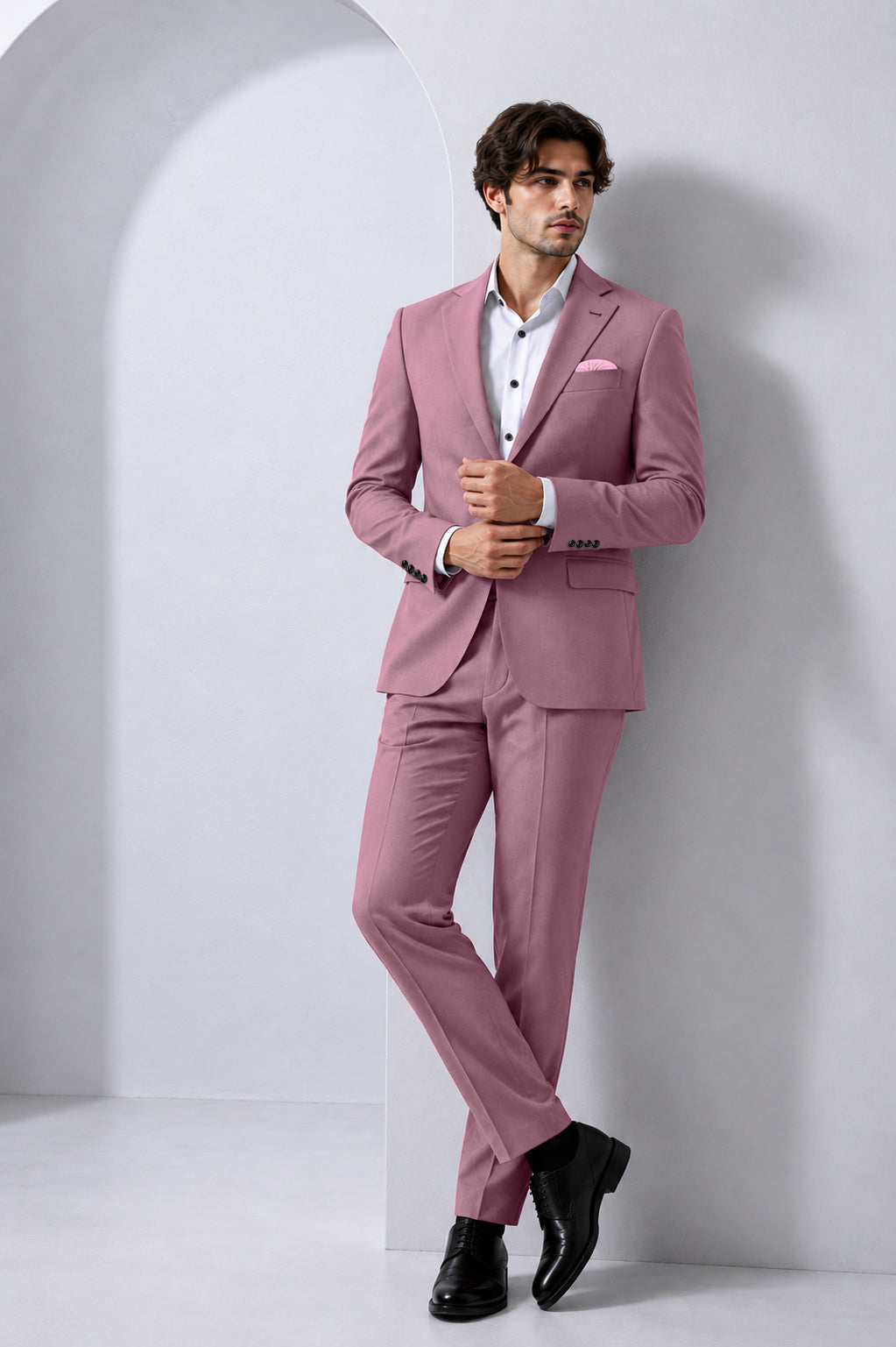 Rouge-Korean Opium Pink 4-Way Stretch Wrinkle-Free Wool Rich Single Breasted Suit