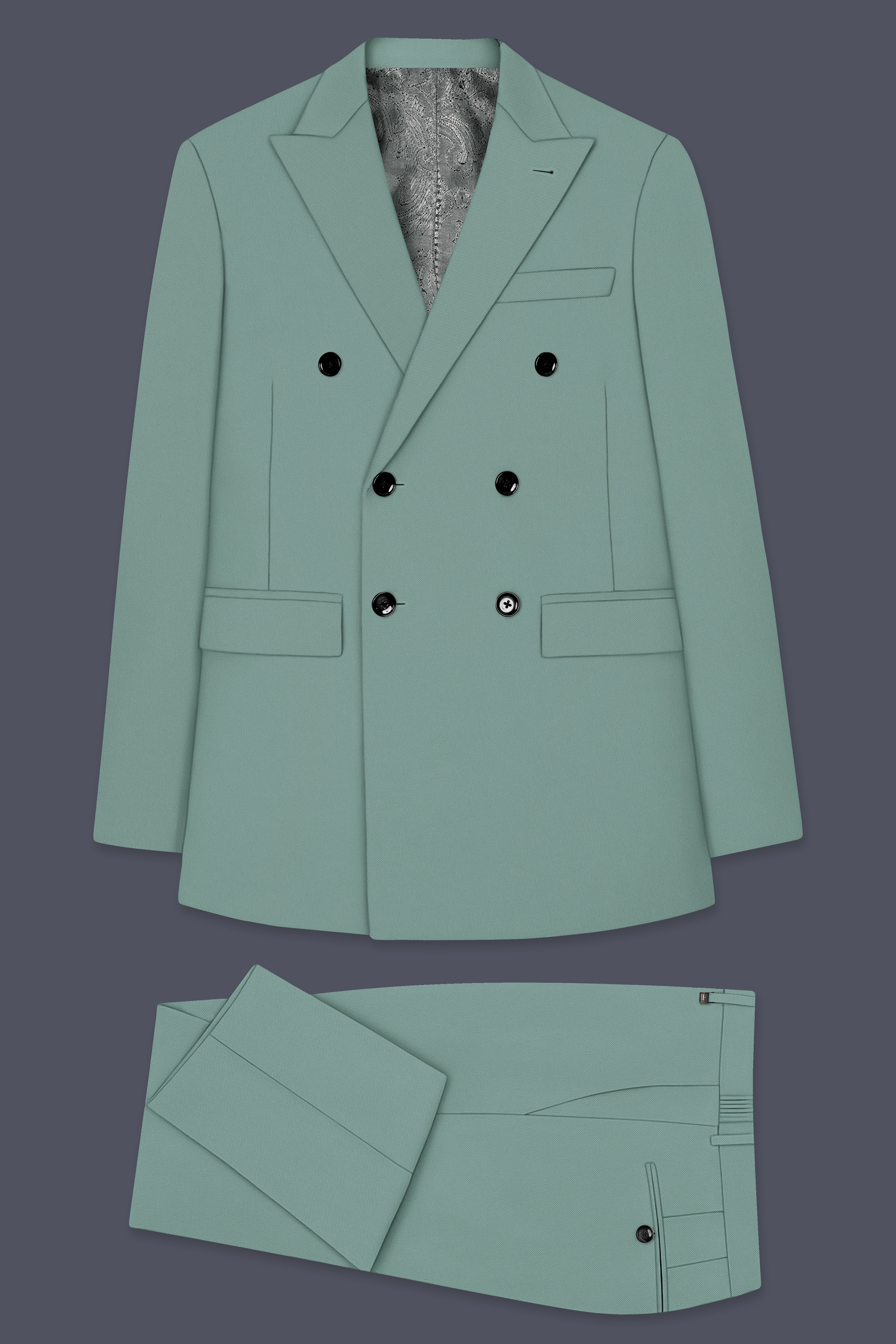 Verde-Korean Spanish Green 4-Way Stretch Wrinkle-Free Wool Rich Double Breasted Suit
