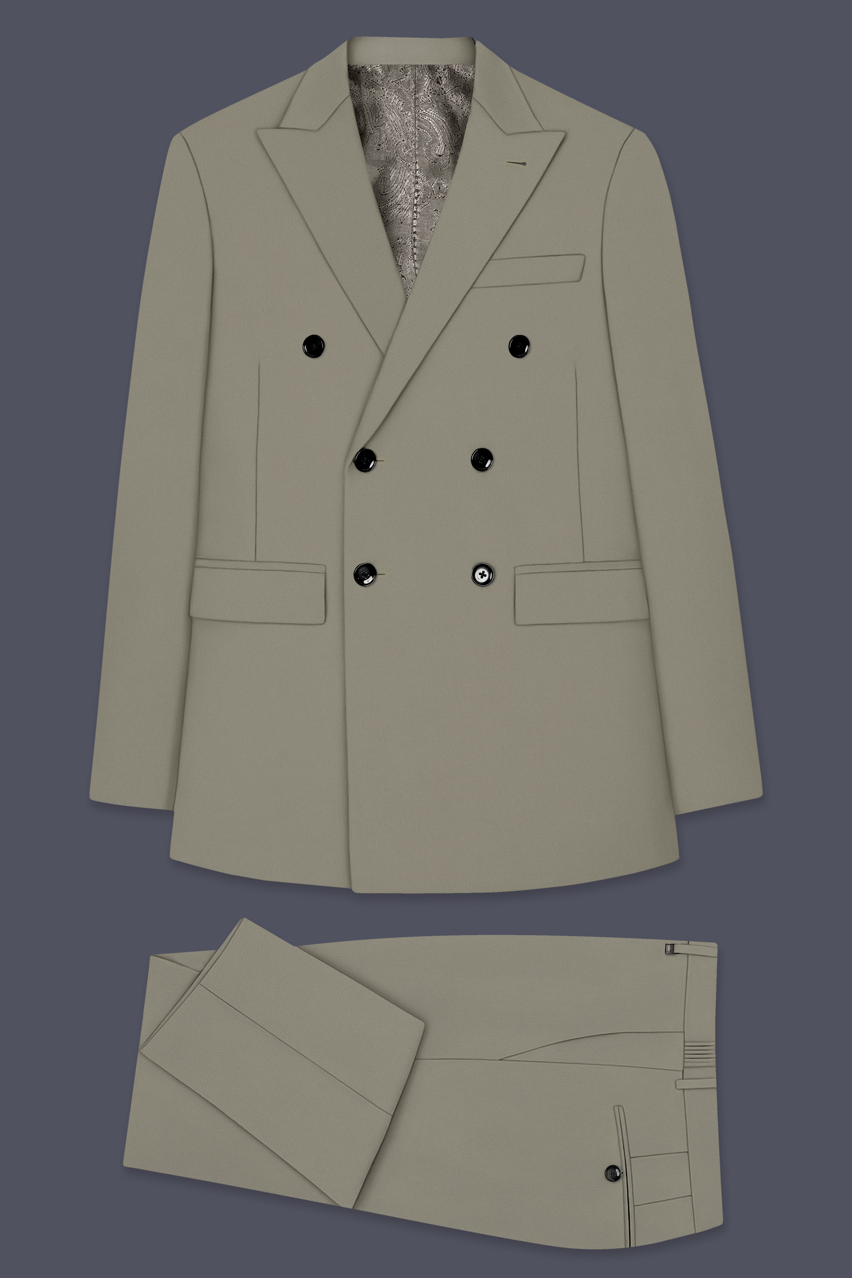 Loden-Korean Kokoda Green 4-Way Stretch Wrinkle-Free Wool Rich Double Breasted Suit