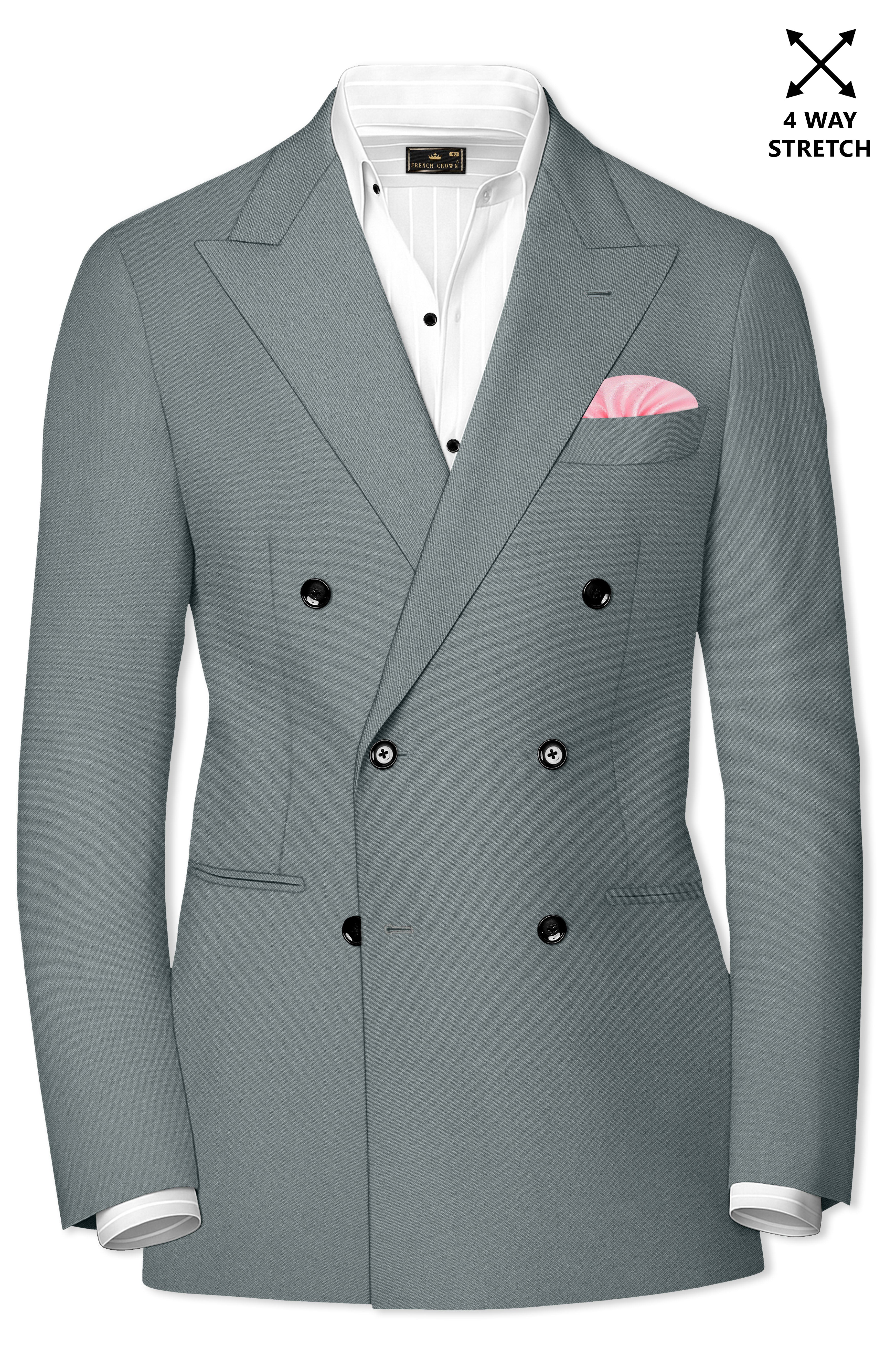 Flexaro-Korean Abbey gray 4-Way Stretch Wrinkle-Free Wool Rich Double Breasted Suit