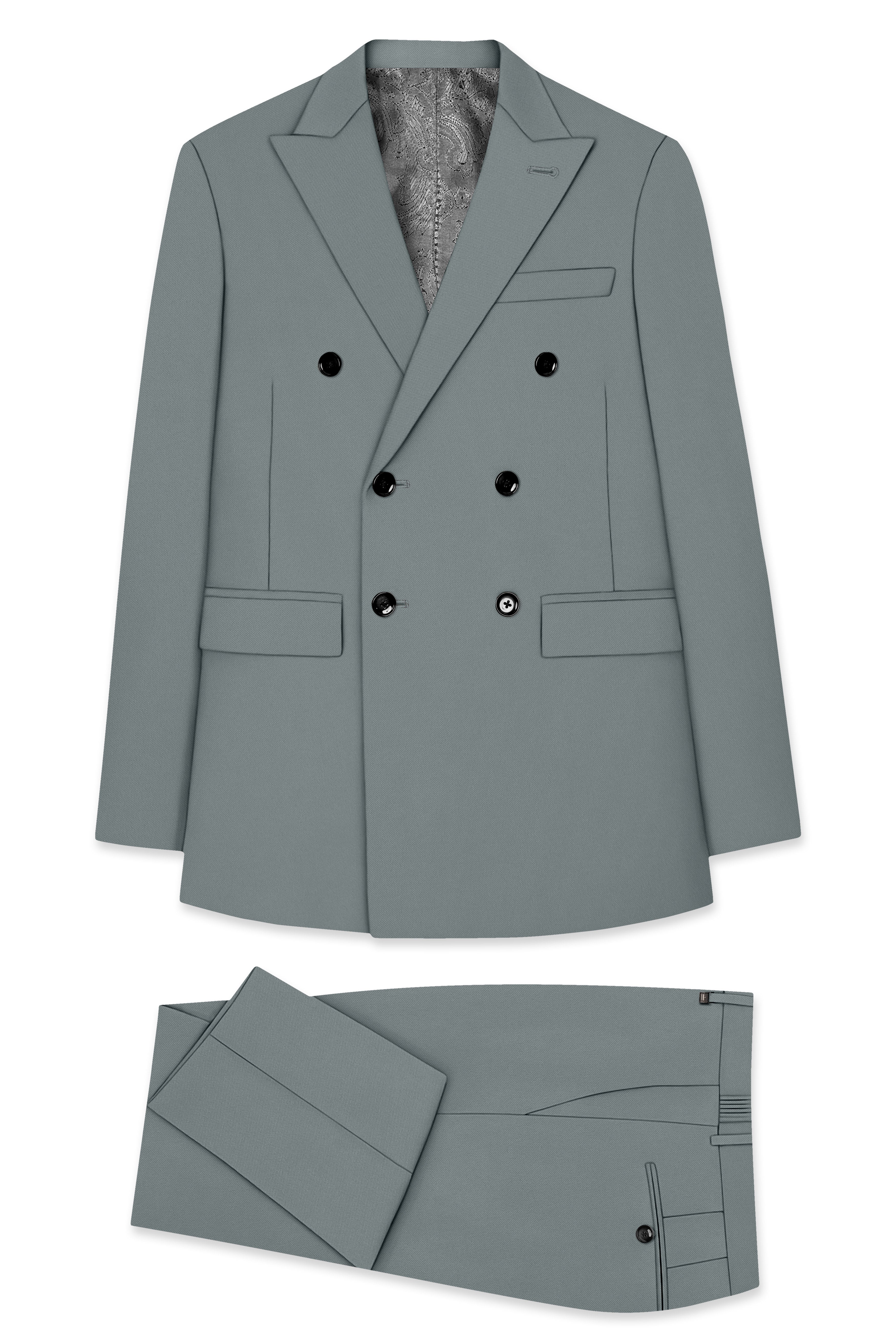 Flexaro-Korean Abbey gray 4-Way Stretch Wrinkle-Free Wool Rich Double Breasted Suit