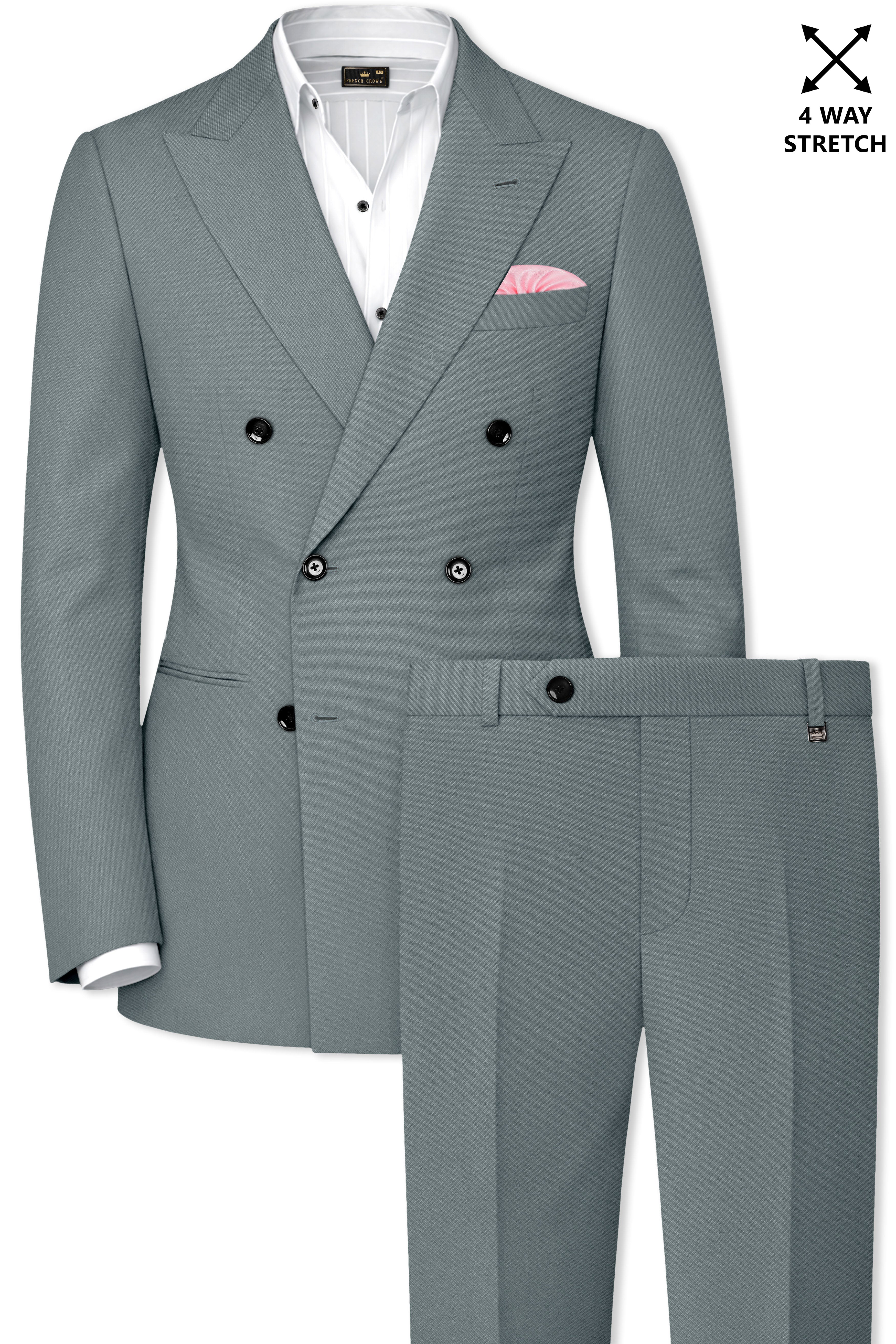 Flexaro-Korean Abbey gray 4-Way Stretch Wrinkle-Free Wool Rich Double Breasted Suit