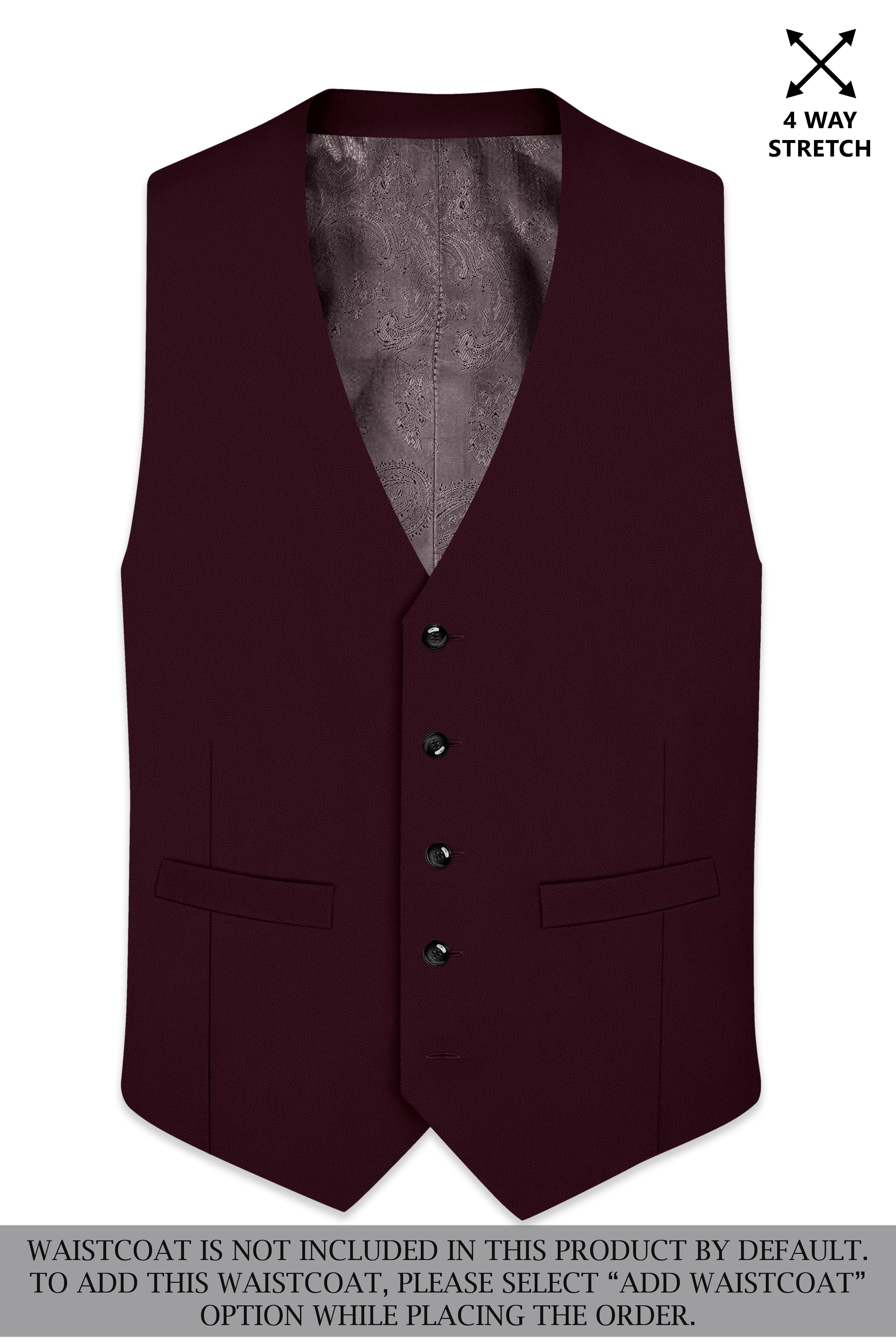 Veltrix-Korean Aubergine Maroon 4-Way Stretch Wrinkle-Free Wool Rich Double Breasted Suit