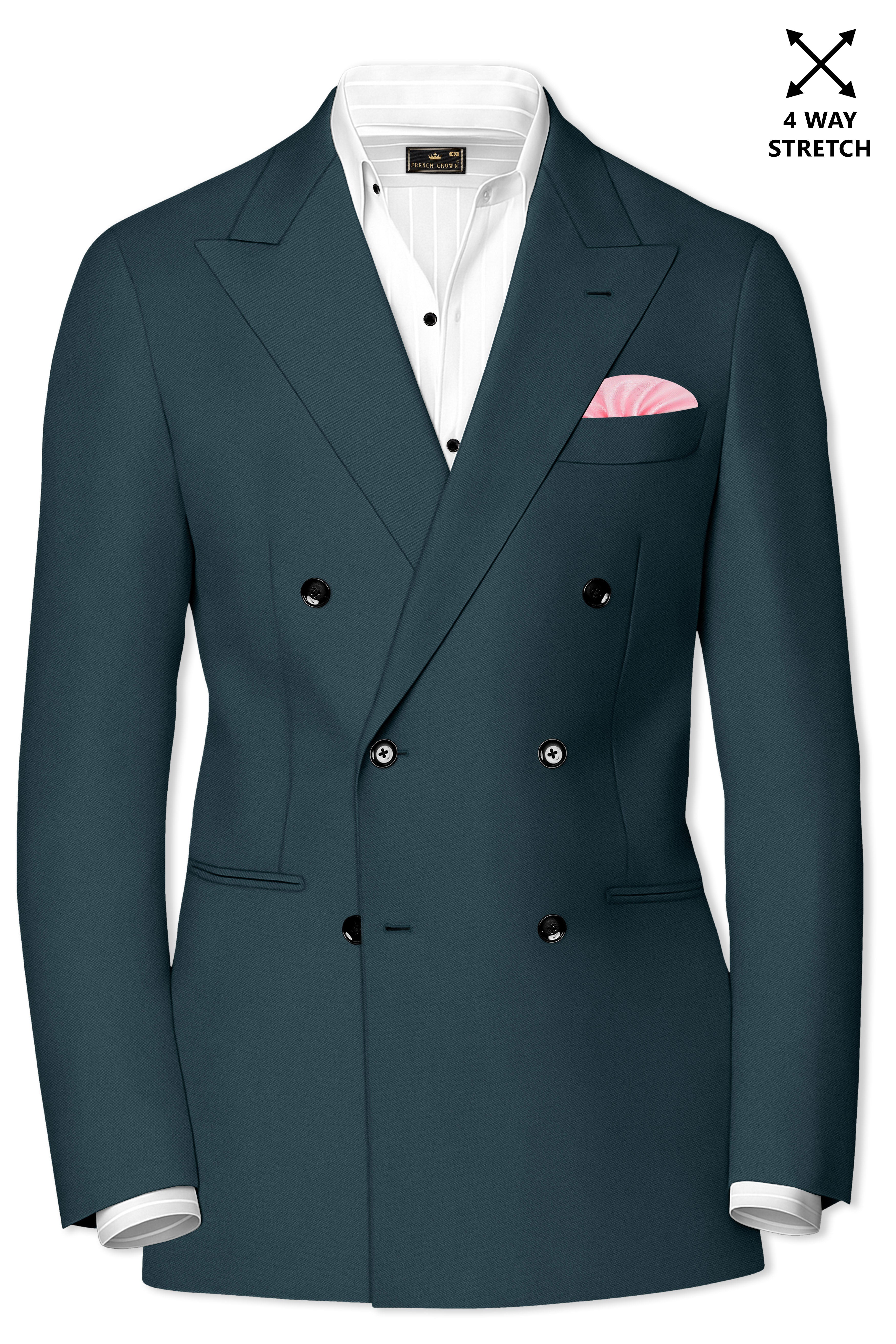 Navaro-Korean Gable Blue 4-Way Stretch Wrinkle-Free Wool Rich Double Breasted Suit