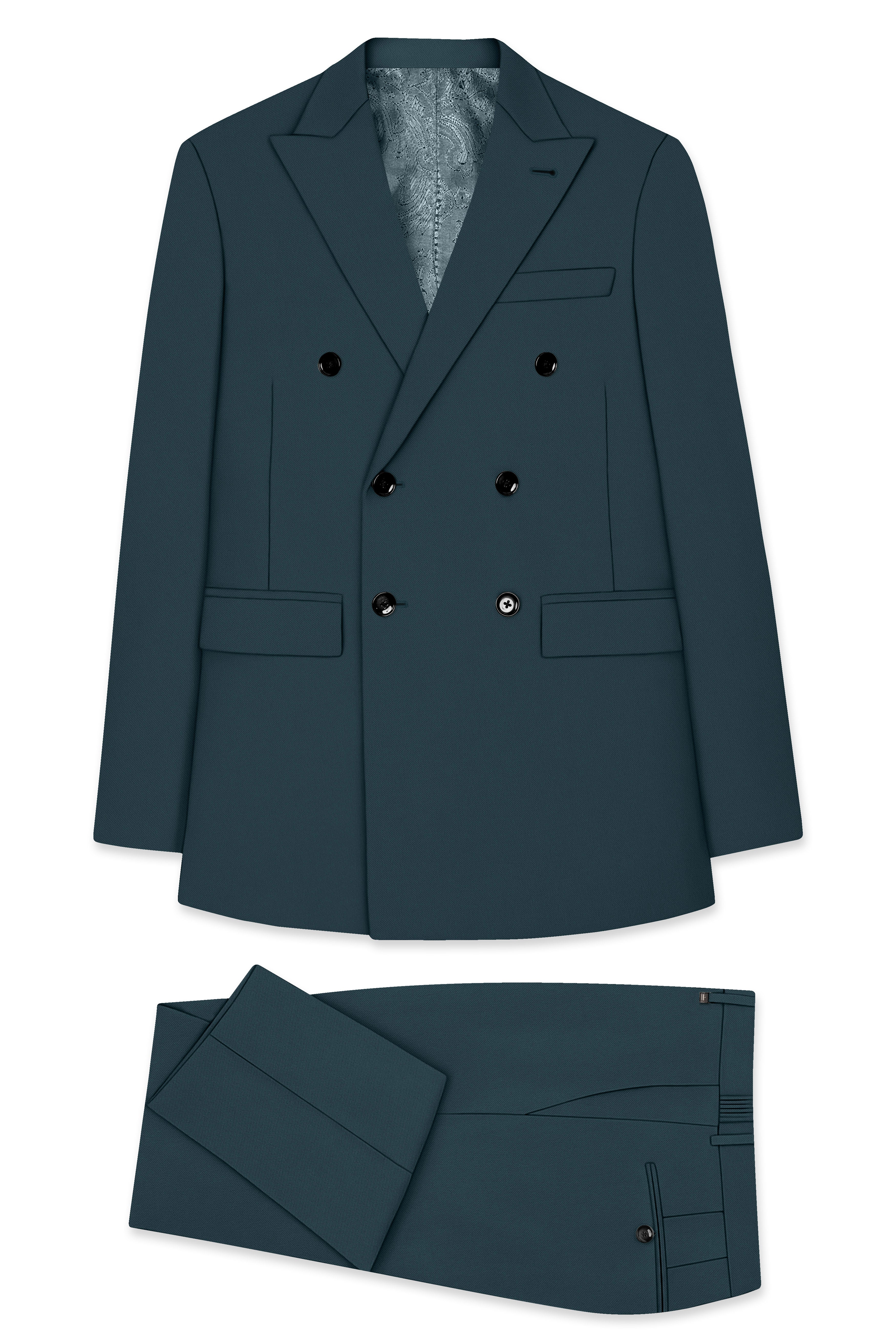 Navaro-Korean Gable Blue 4-Way Stretch Wrinkle-Free Wool Rich Double Breasted Suit