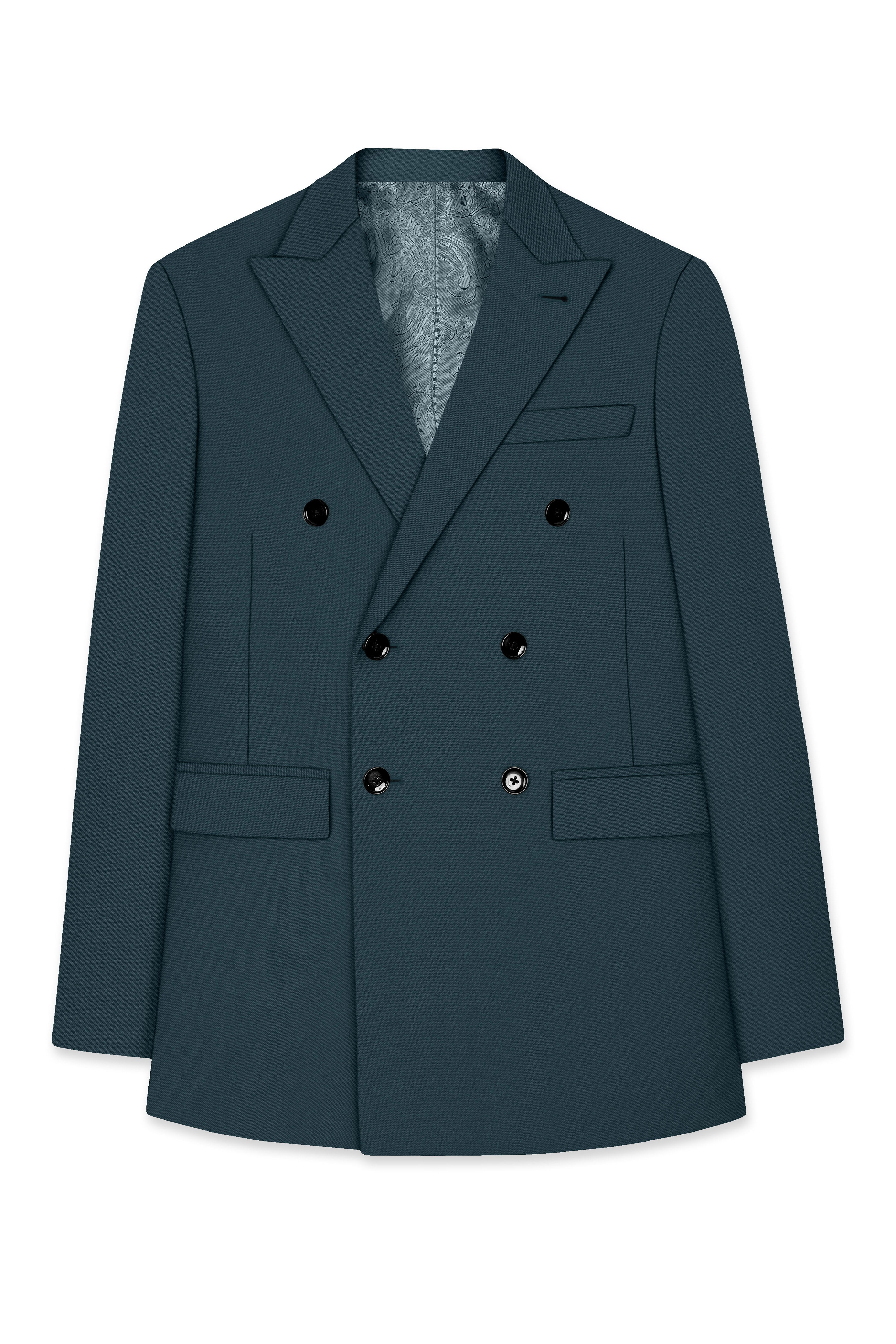 Navaro-Korean Gable Blue 4-Way Stretch Wrinkle-Free Wool Rich Double Breasted Suit
