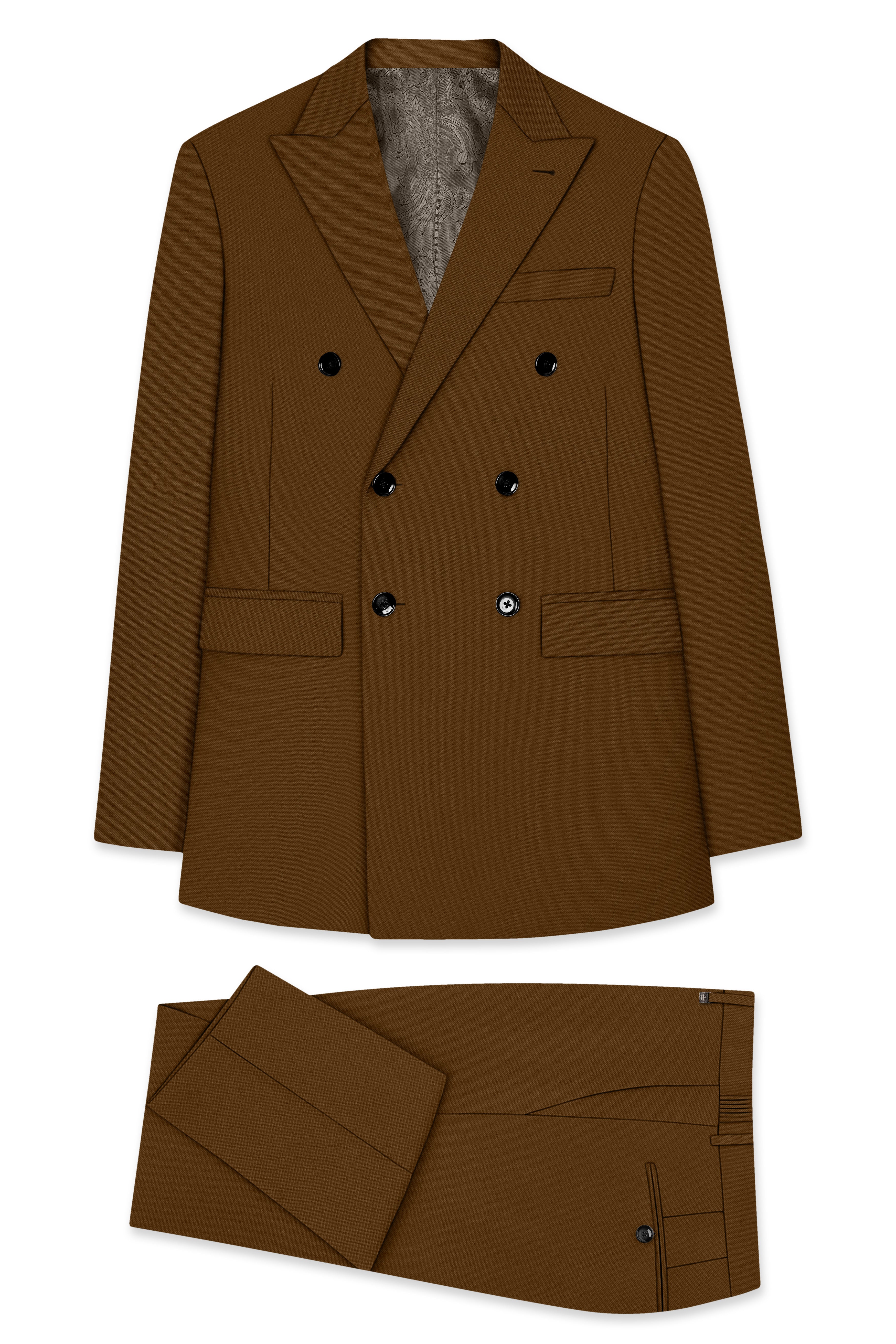 Sienna-Korean Derby Brown 4-Way Stretch Wrinkle-Free Wool Rich Double Breasted Suit